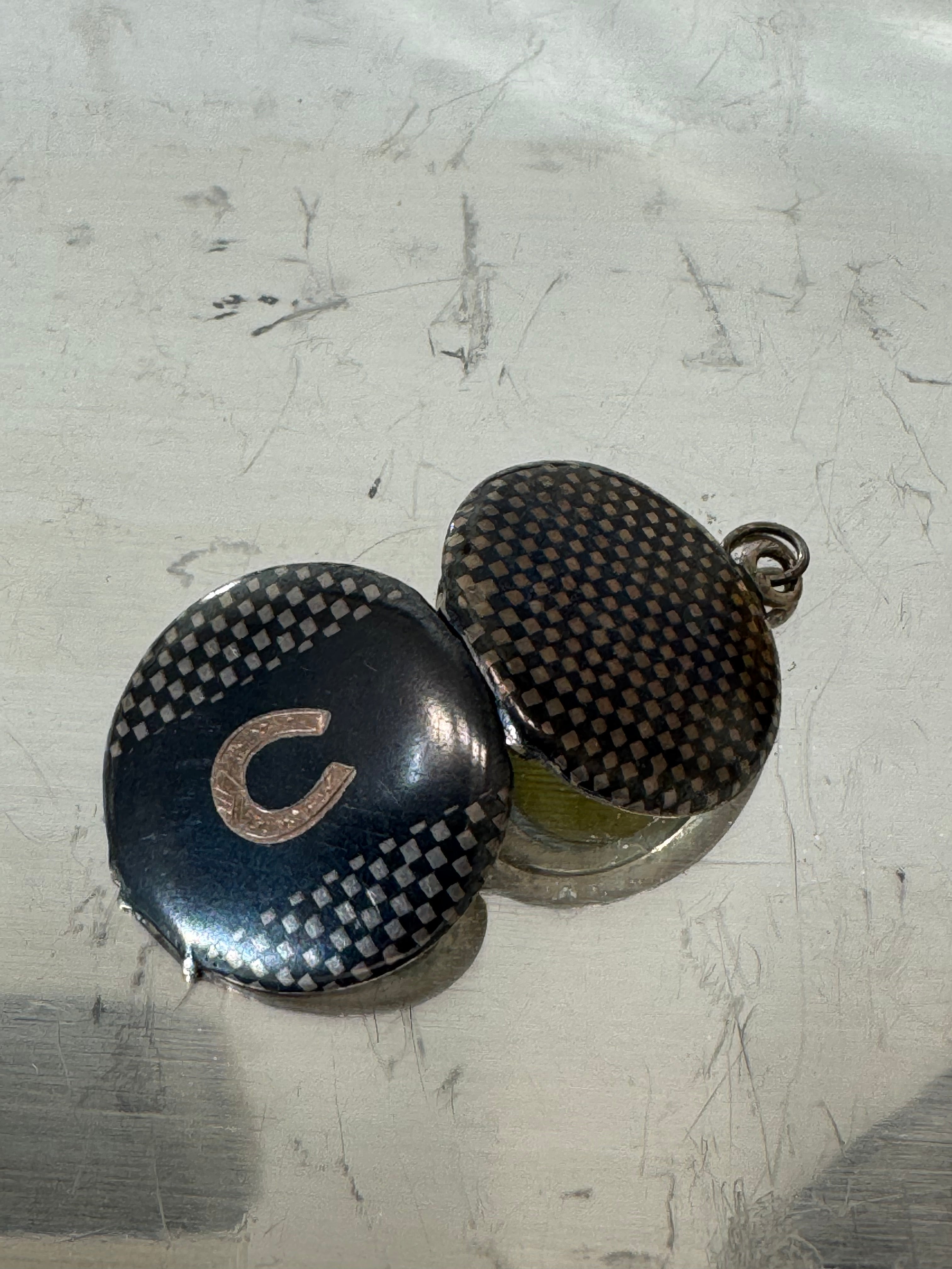 Antique Sterling Silver Niello Horseshoe Locket