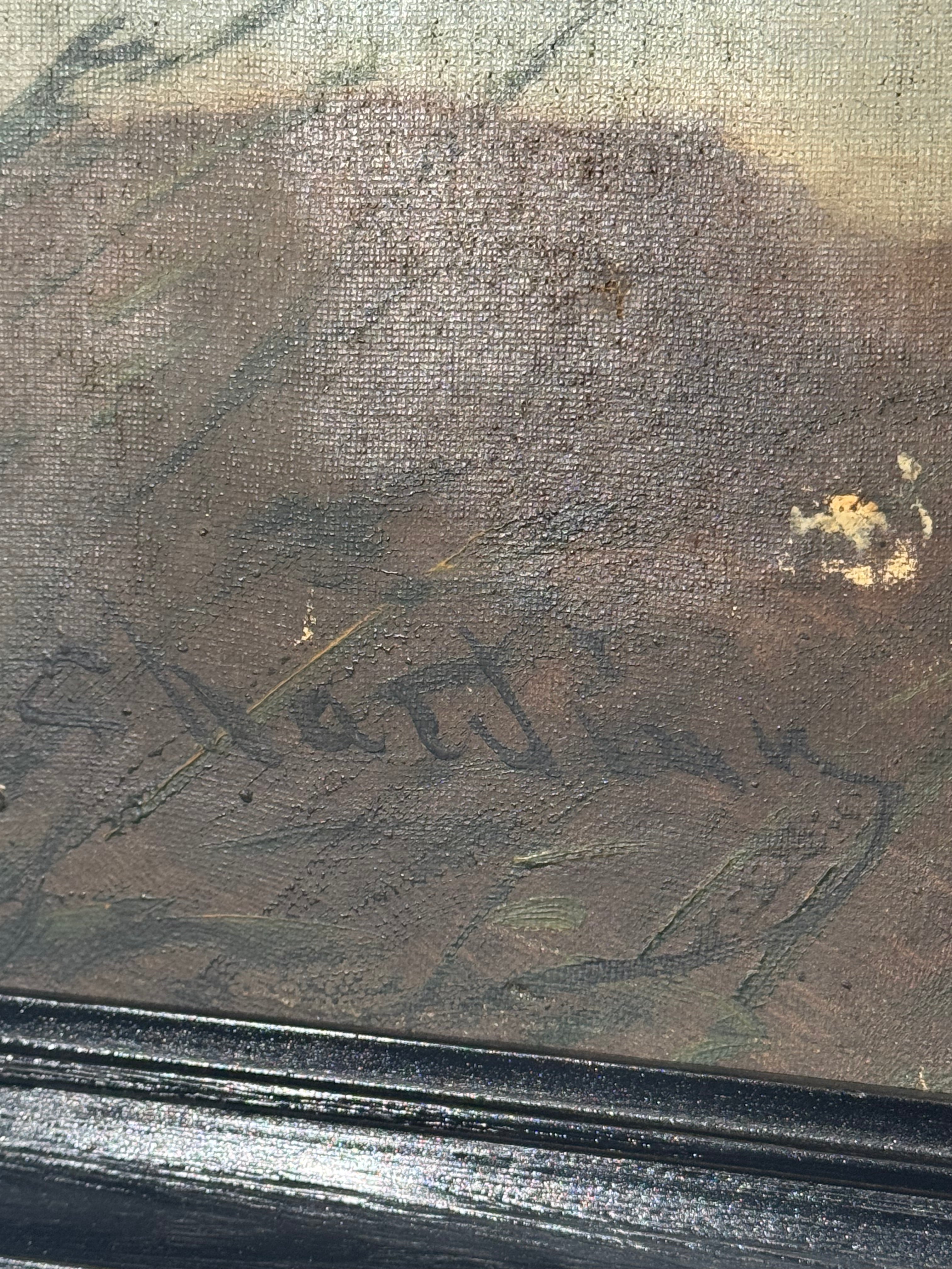 English Signed Oil Painting of Two Dogs