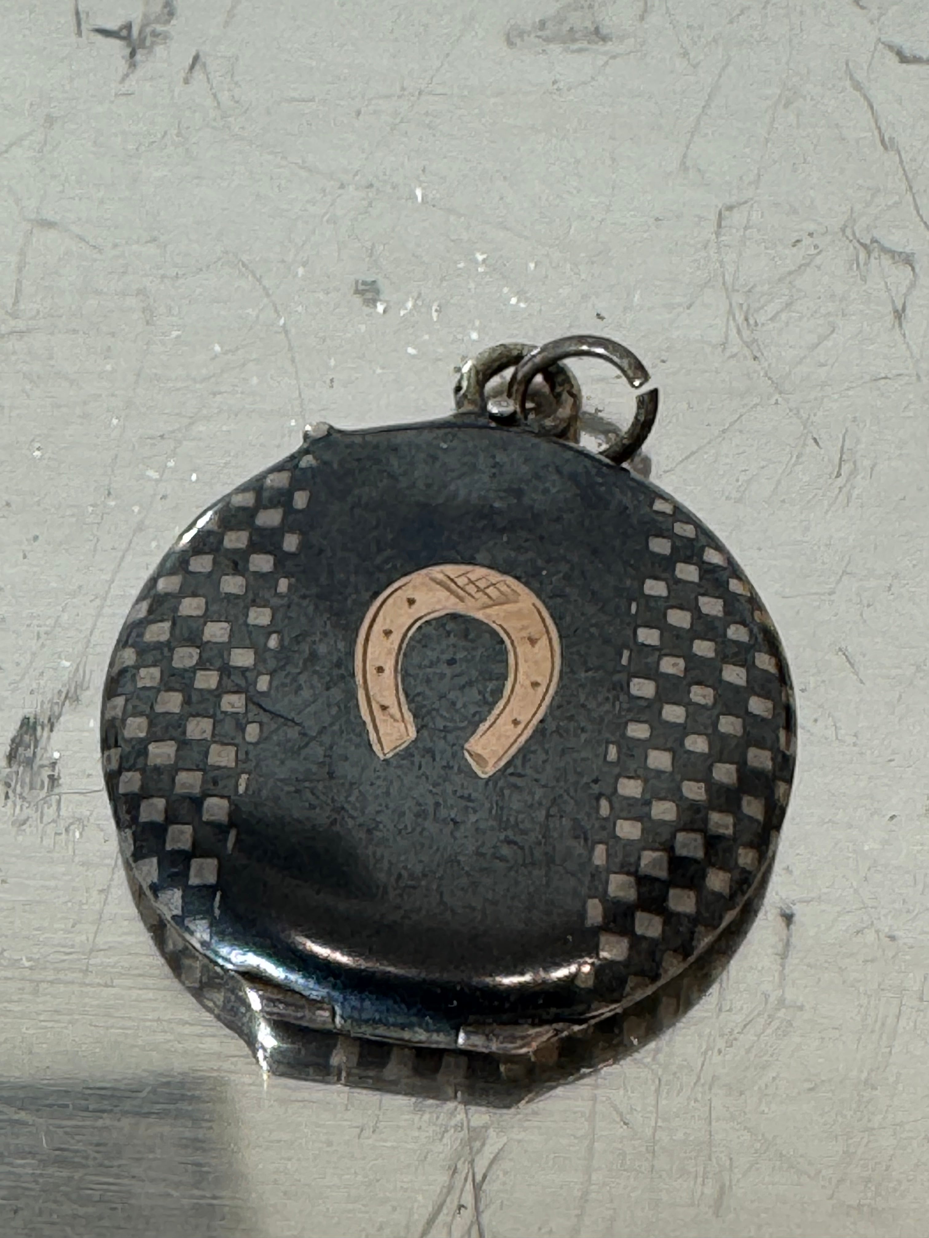 Antique Sterling Silver Niello Horseshoe Locket