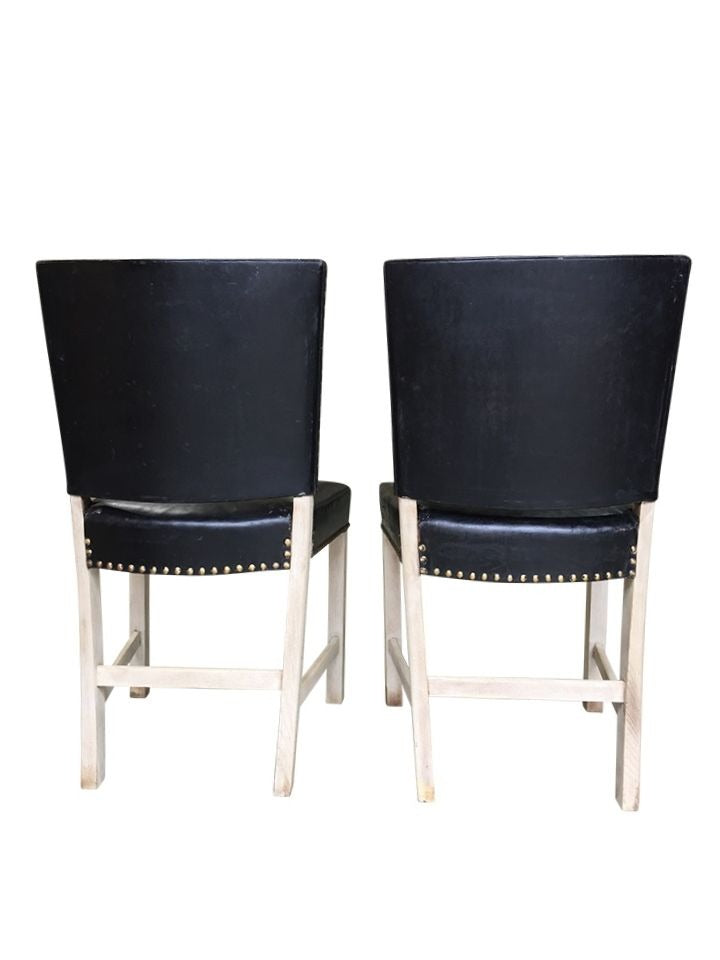 Set of Vintage (4) Danish Black Leather Dining Chairs