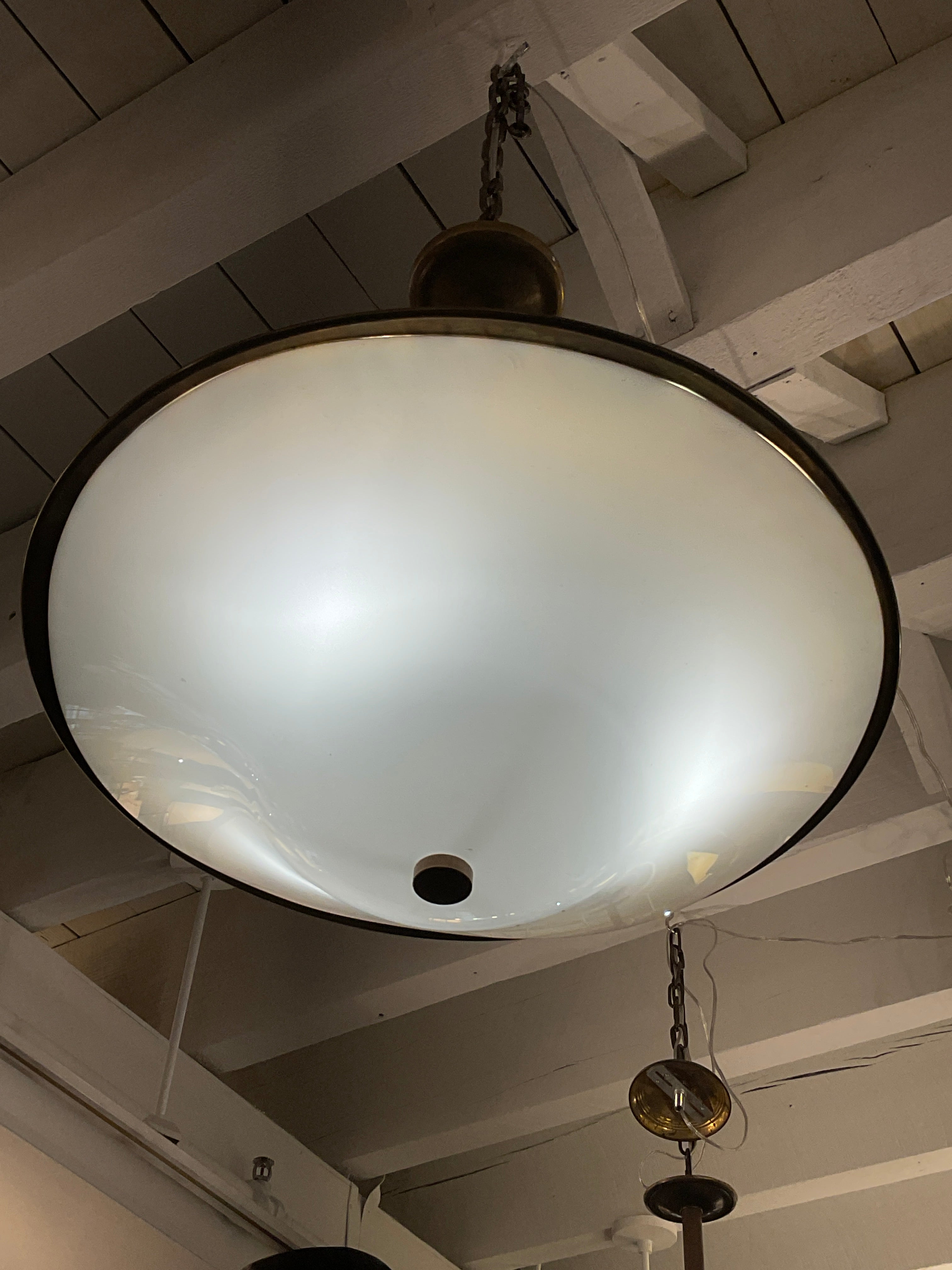 Limited Edition Bronze and Vintage Shade Ceiling Mount Chandelier