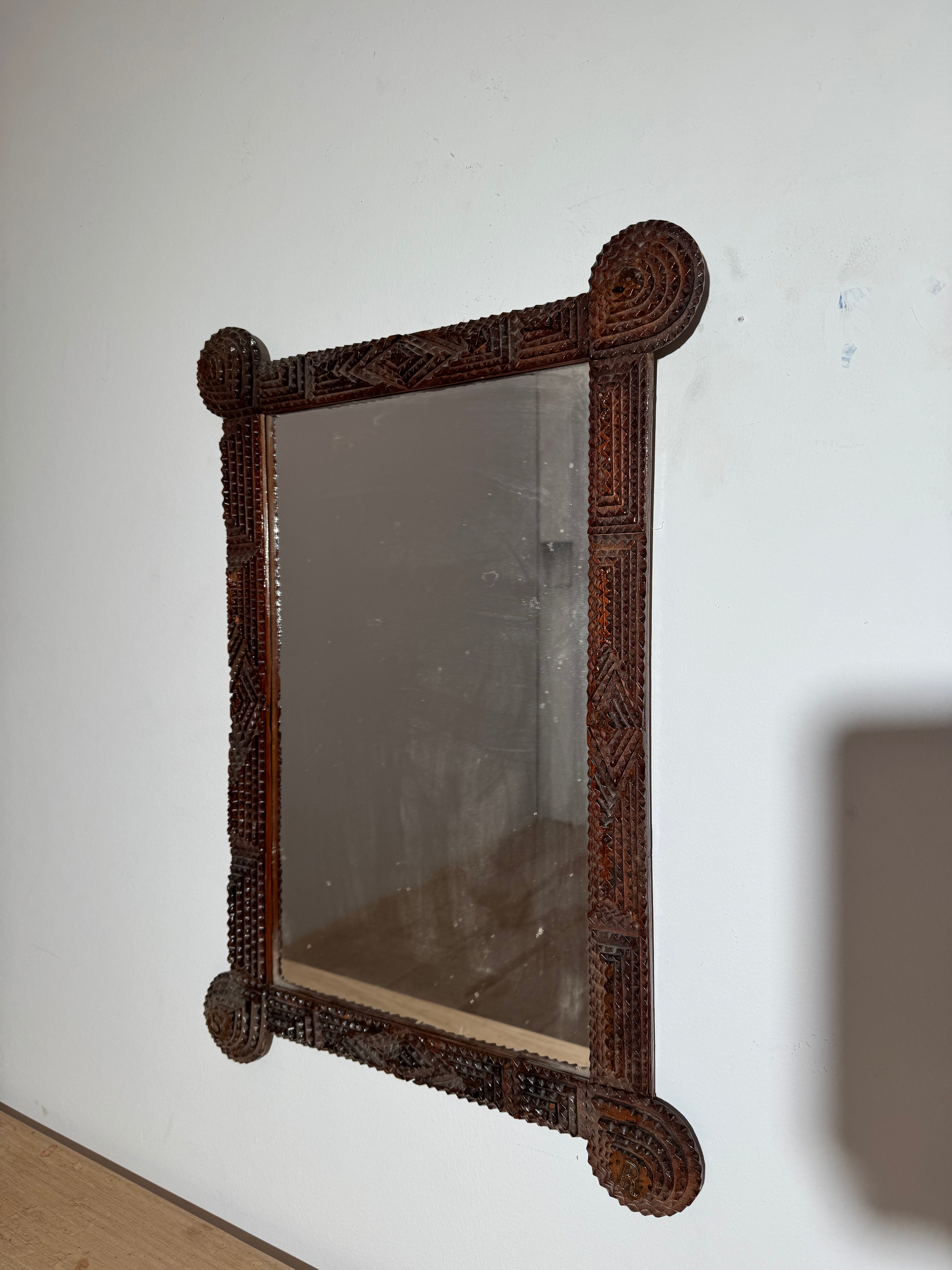 English 19c Tramp Art Mirror