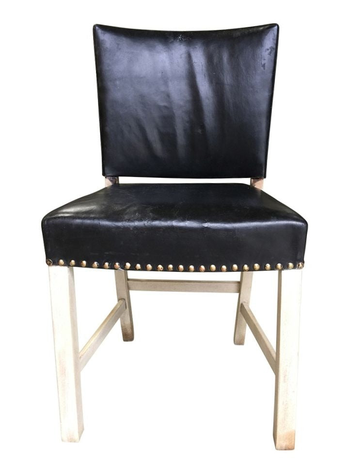 Set of Vintage (4) Danish Black Leather Dining Chairs