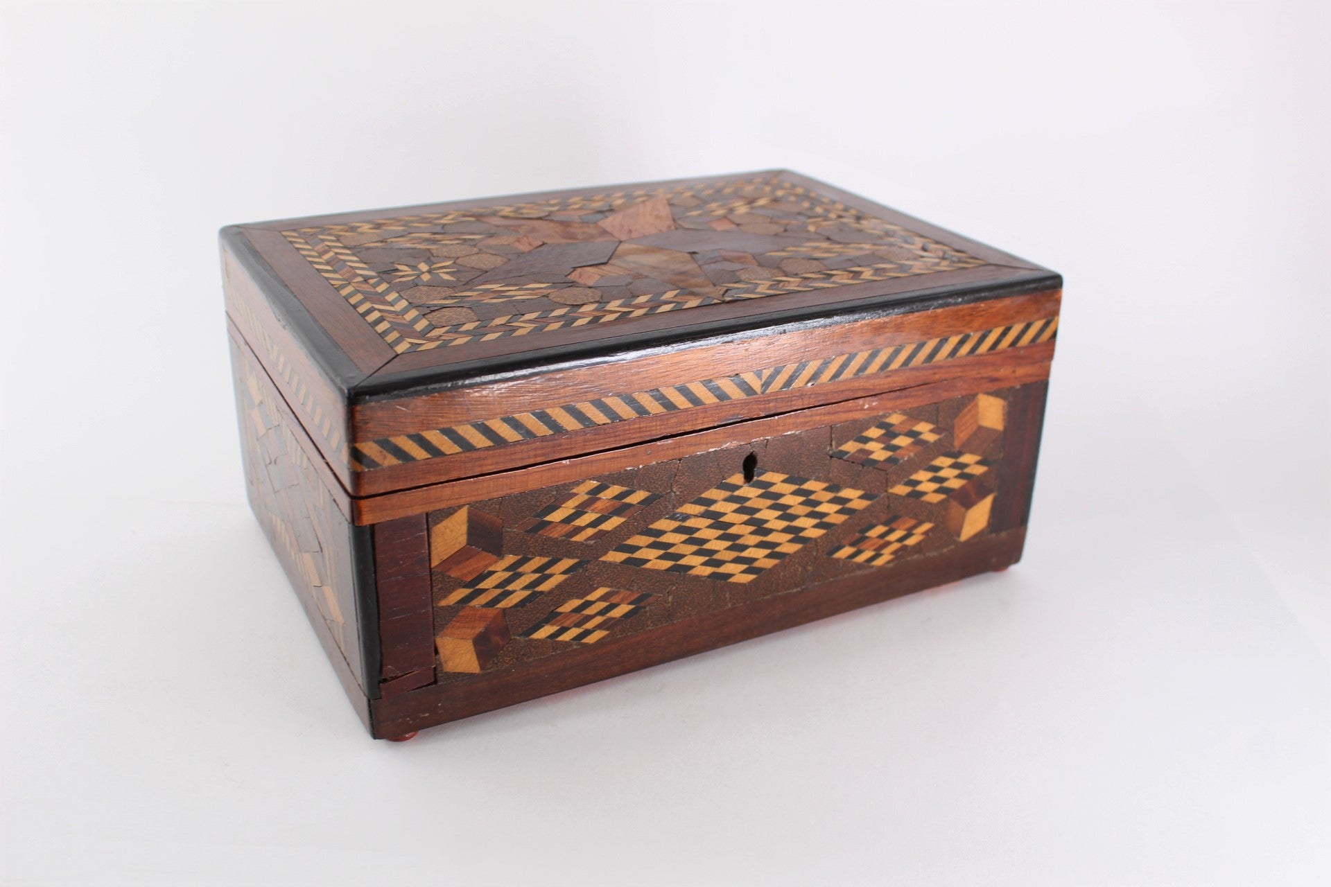 Antique Folk Art Inlaid Wood Box