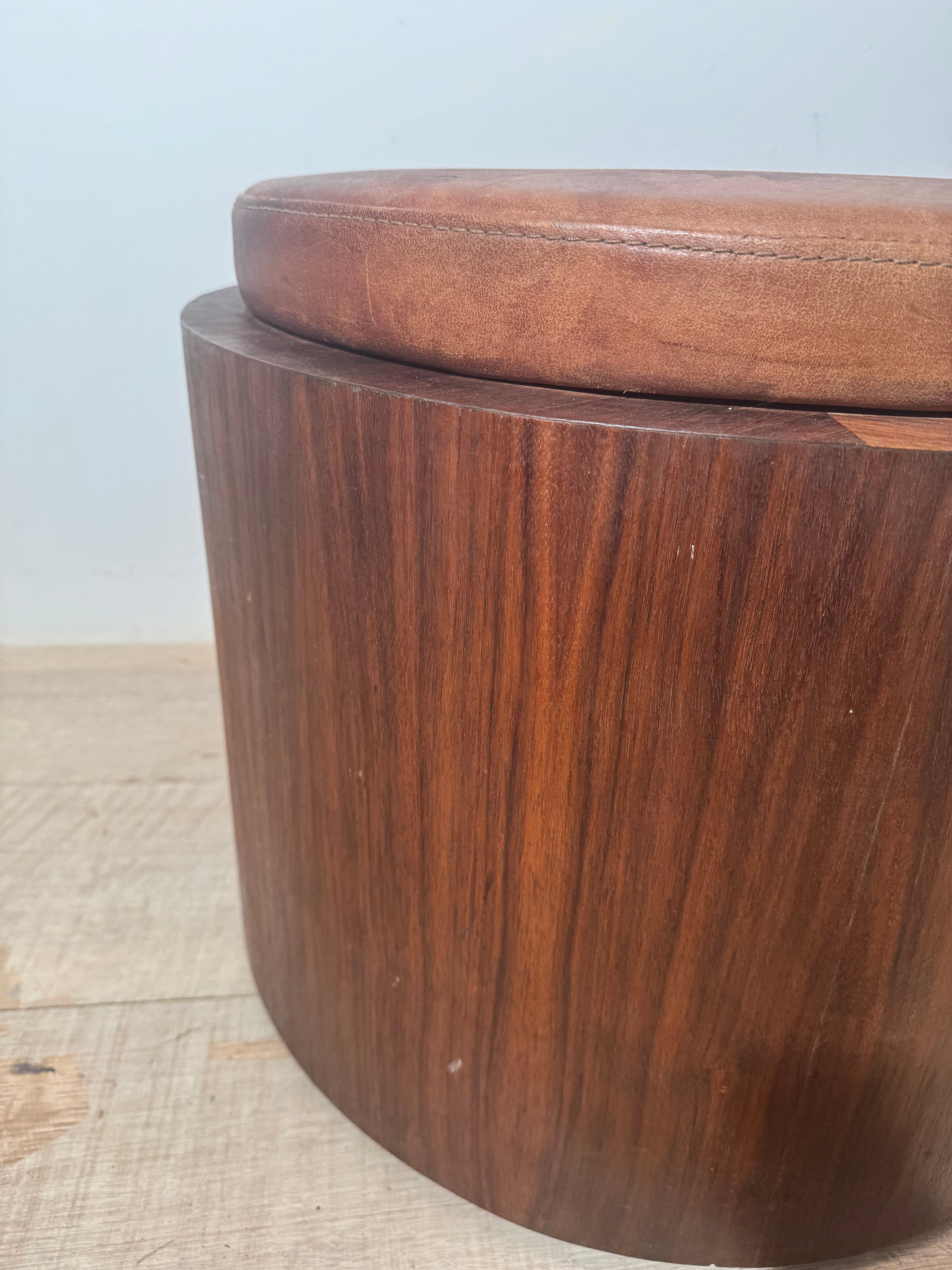 Lucca Studio Limited Edition Walnut and Vintage Leather Ottoman