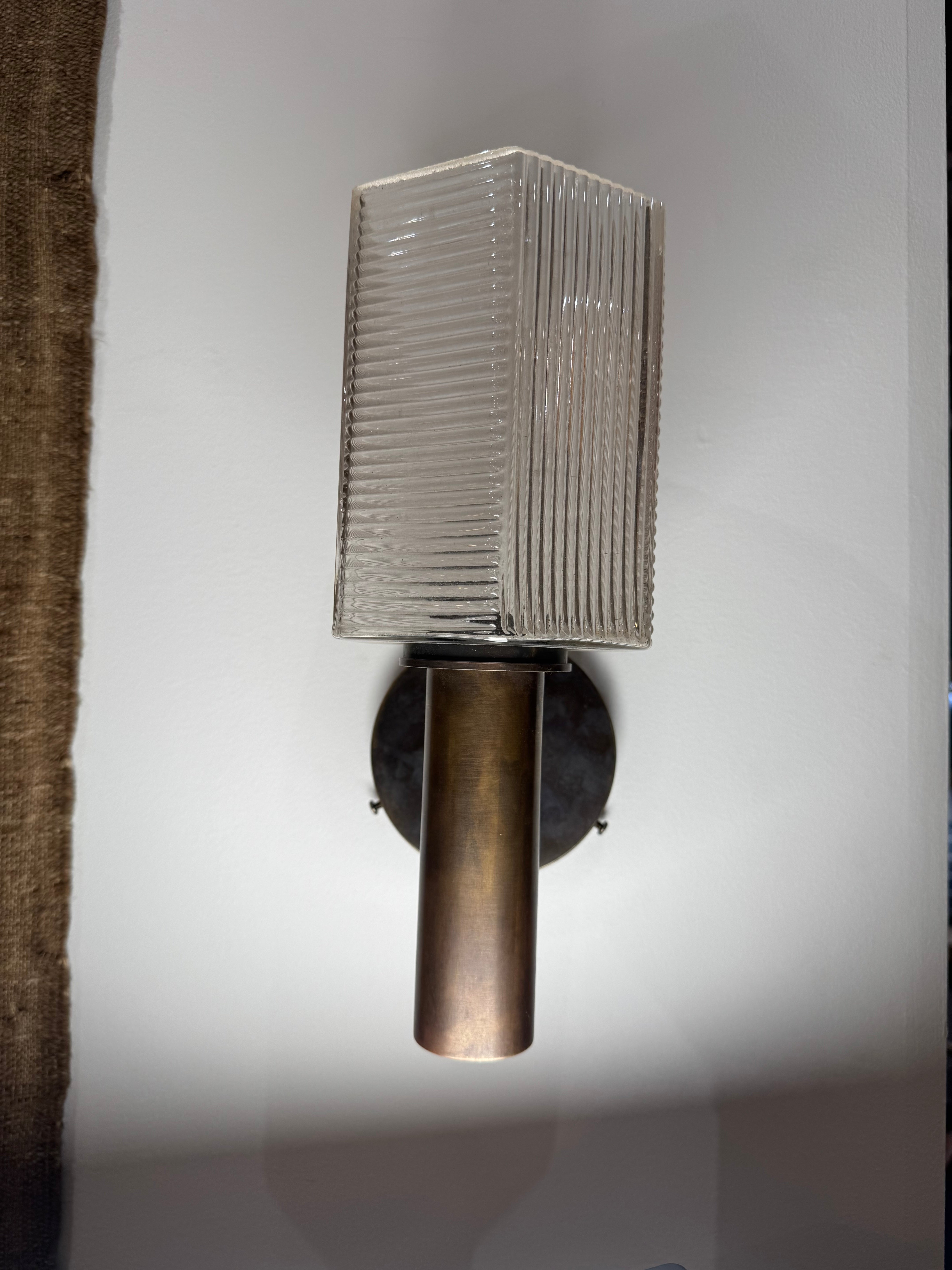 Pair Vintage Danish Brass & Glass Sconces