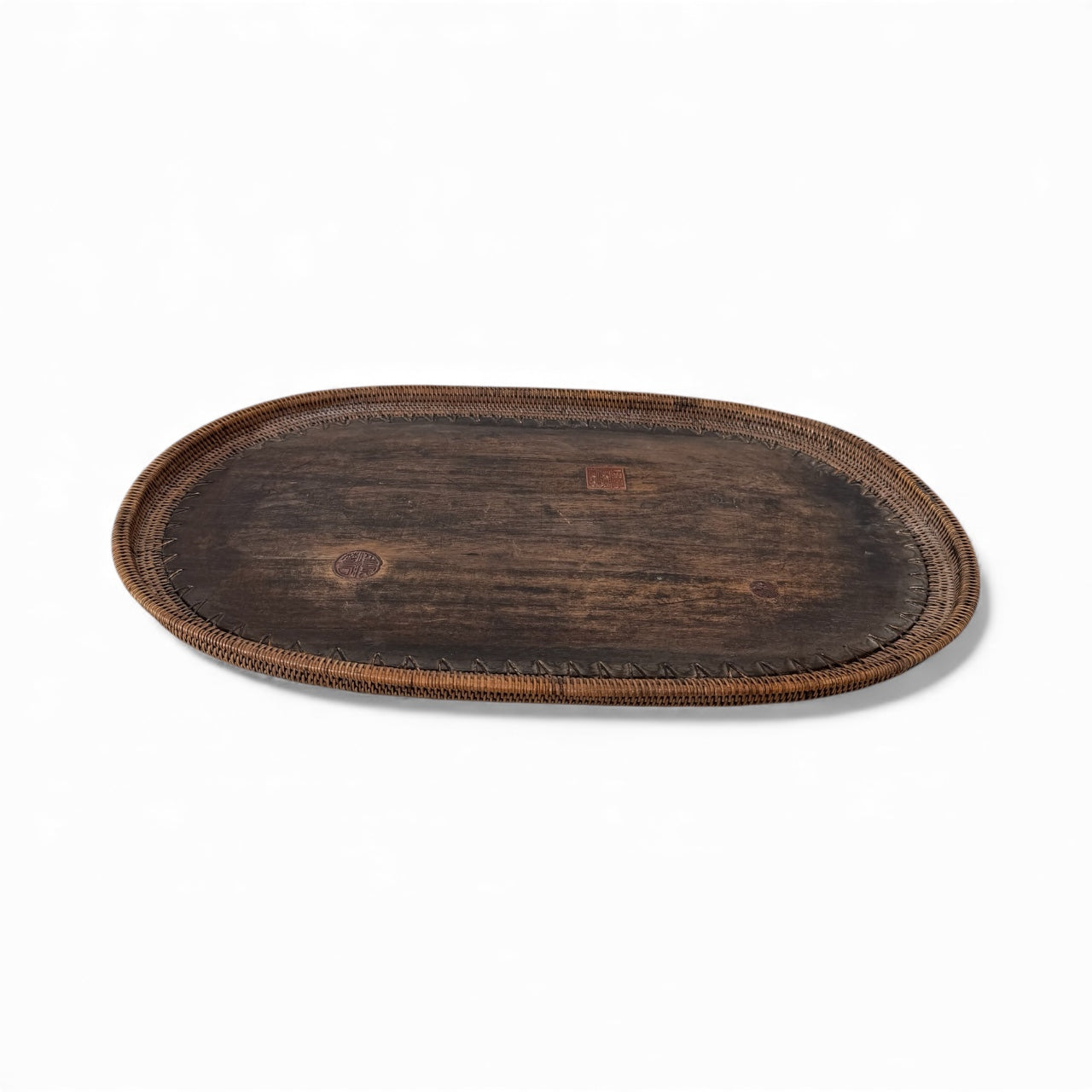 Unique Vintage Japanese Wood & Woven Tray