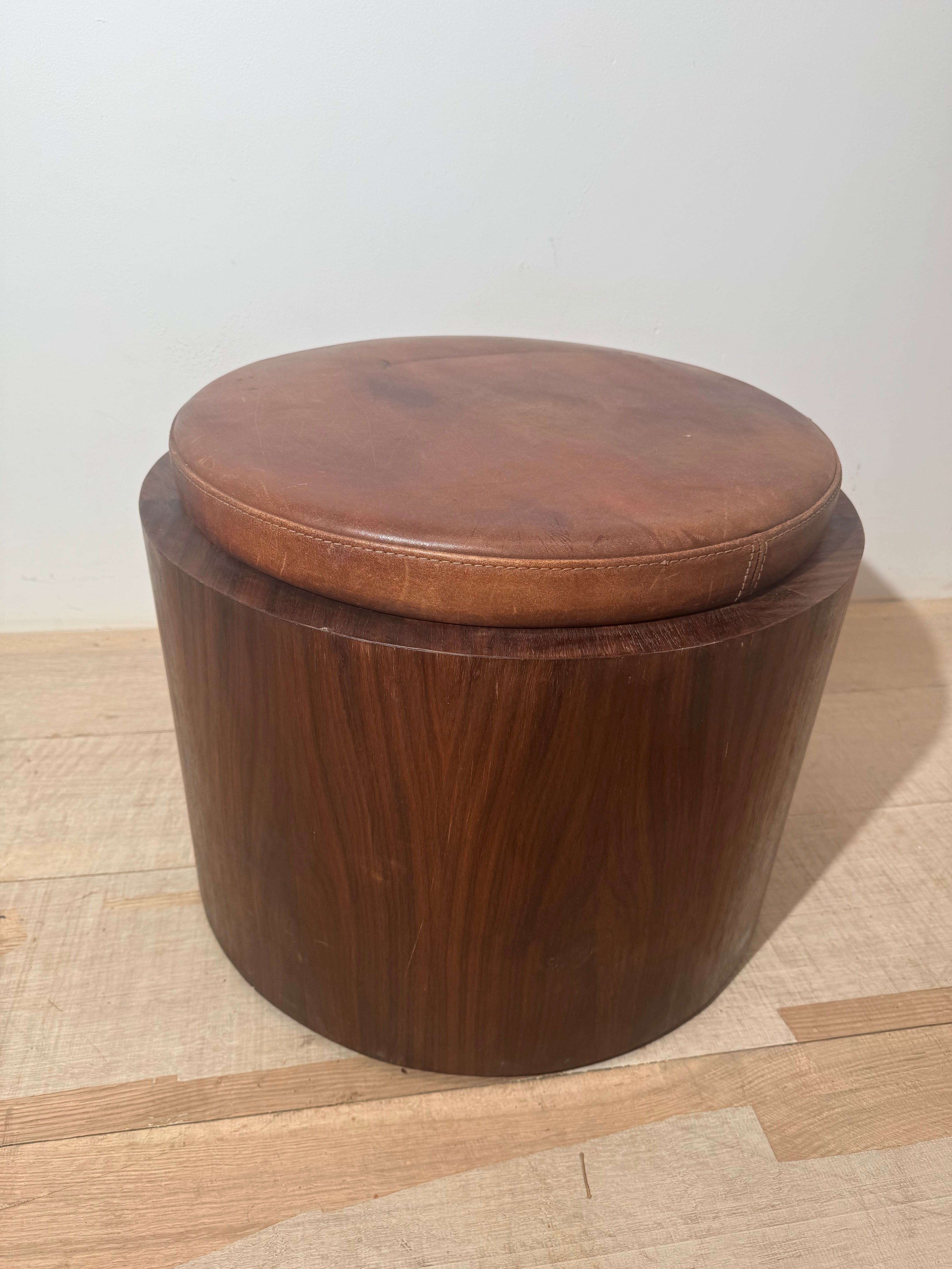 Lucca Studio Limited Edition Walnut and Vintage Leather Ottoman