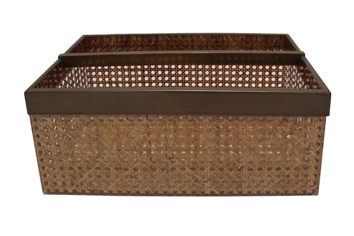 Vintage French Cane & Lucite Wine Holder Woven Cane Basket