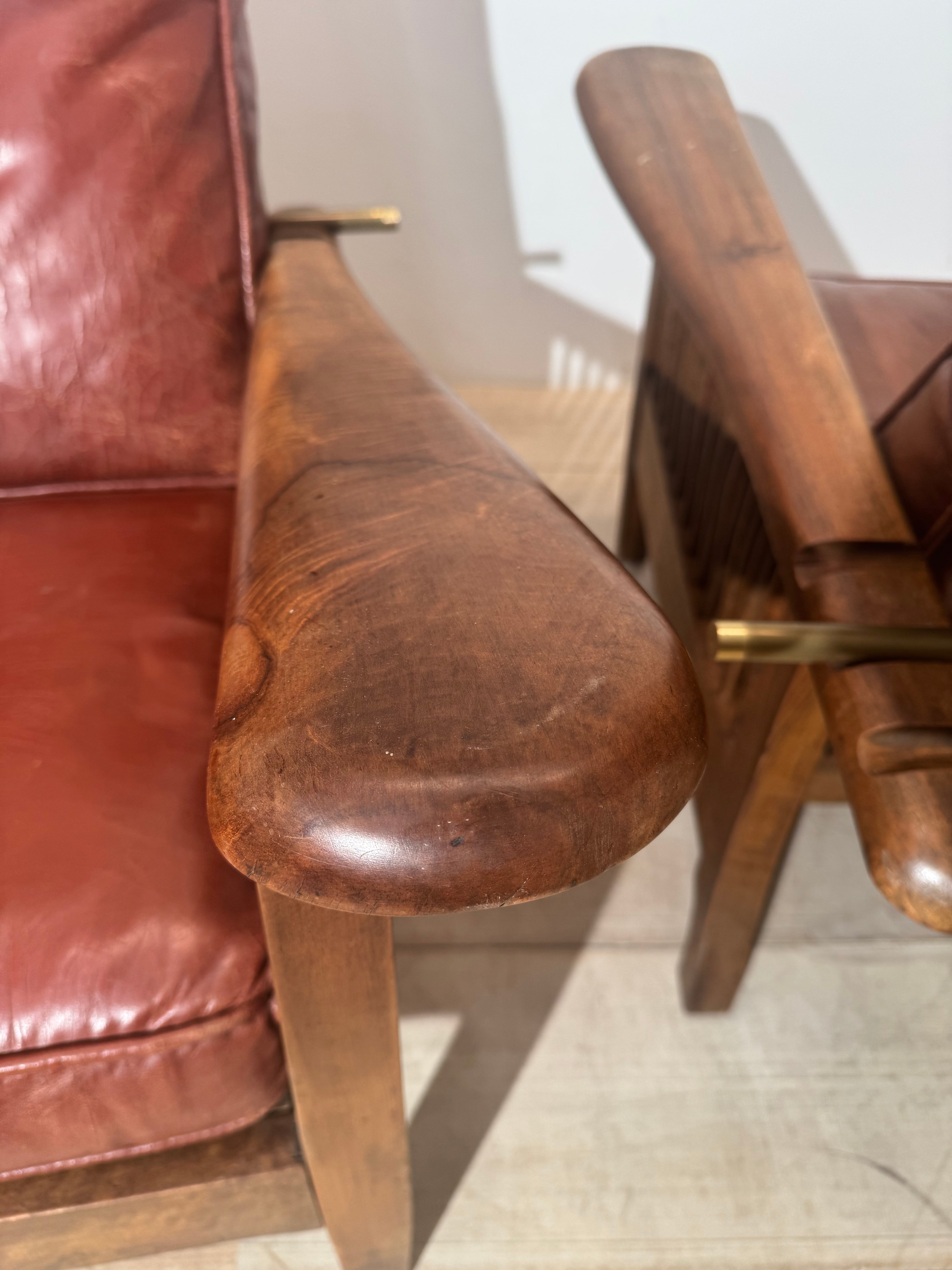 Pair of Vintage Walnut Chairs with original leather cushions