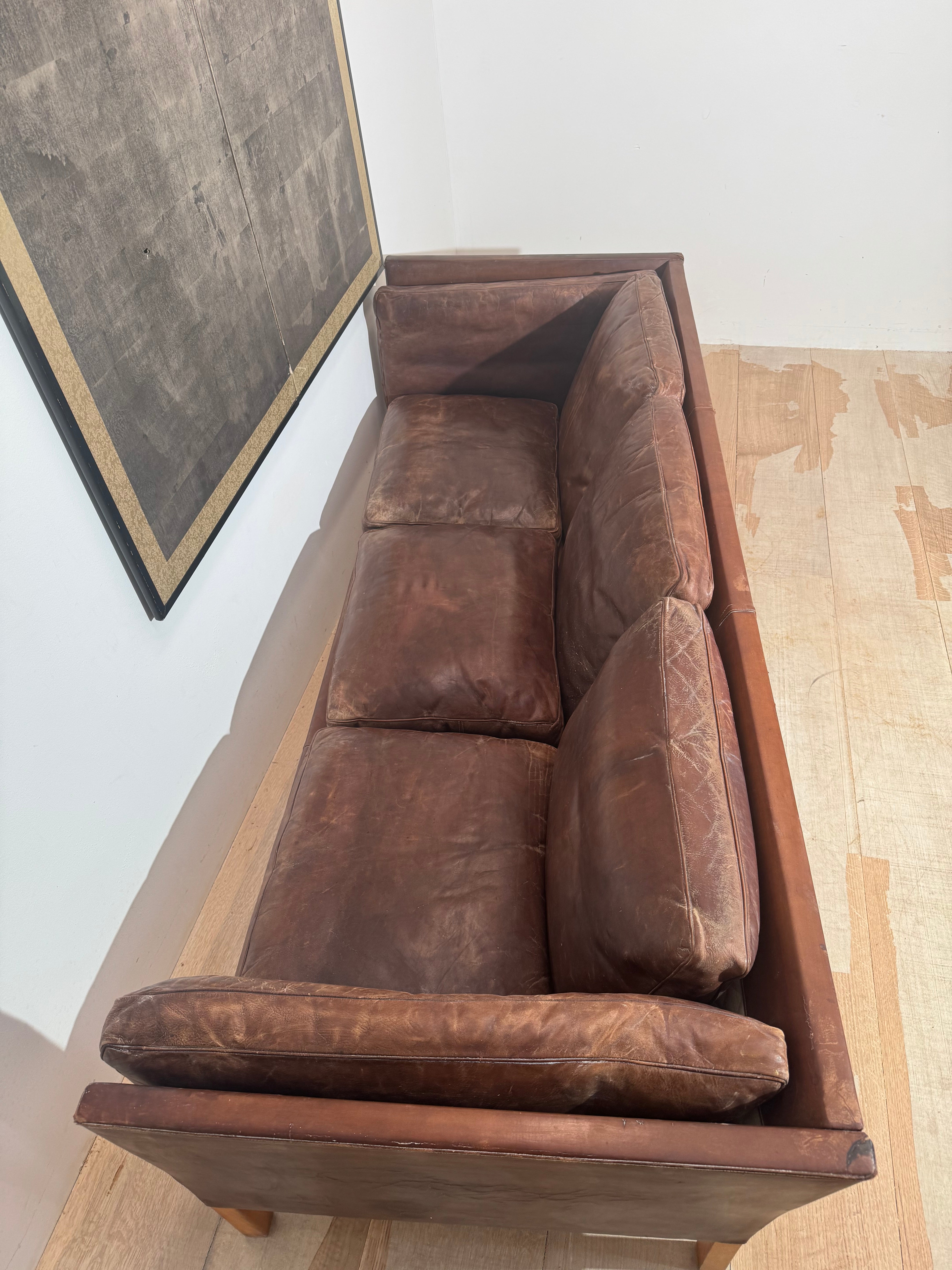 Danish Chocolate Brown Leather Sofa