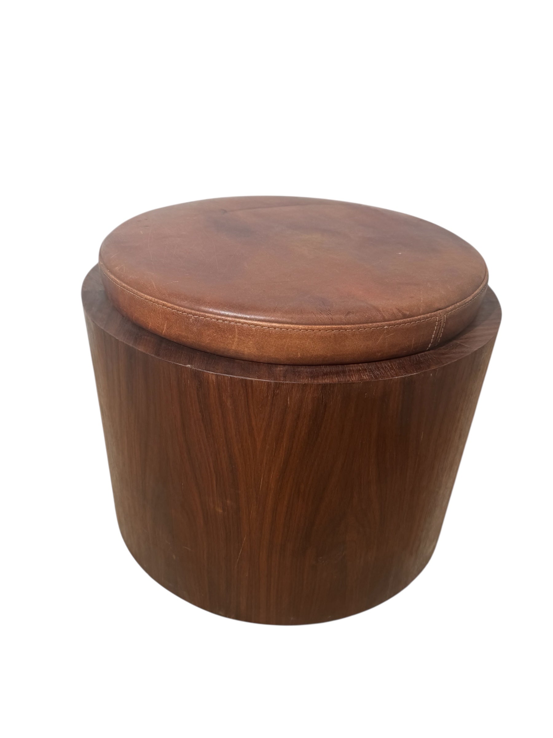 Lucca Studio Limited Edition Walnut and Vintage Leather Ottoman
