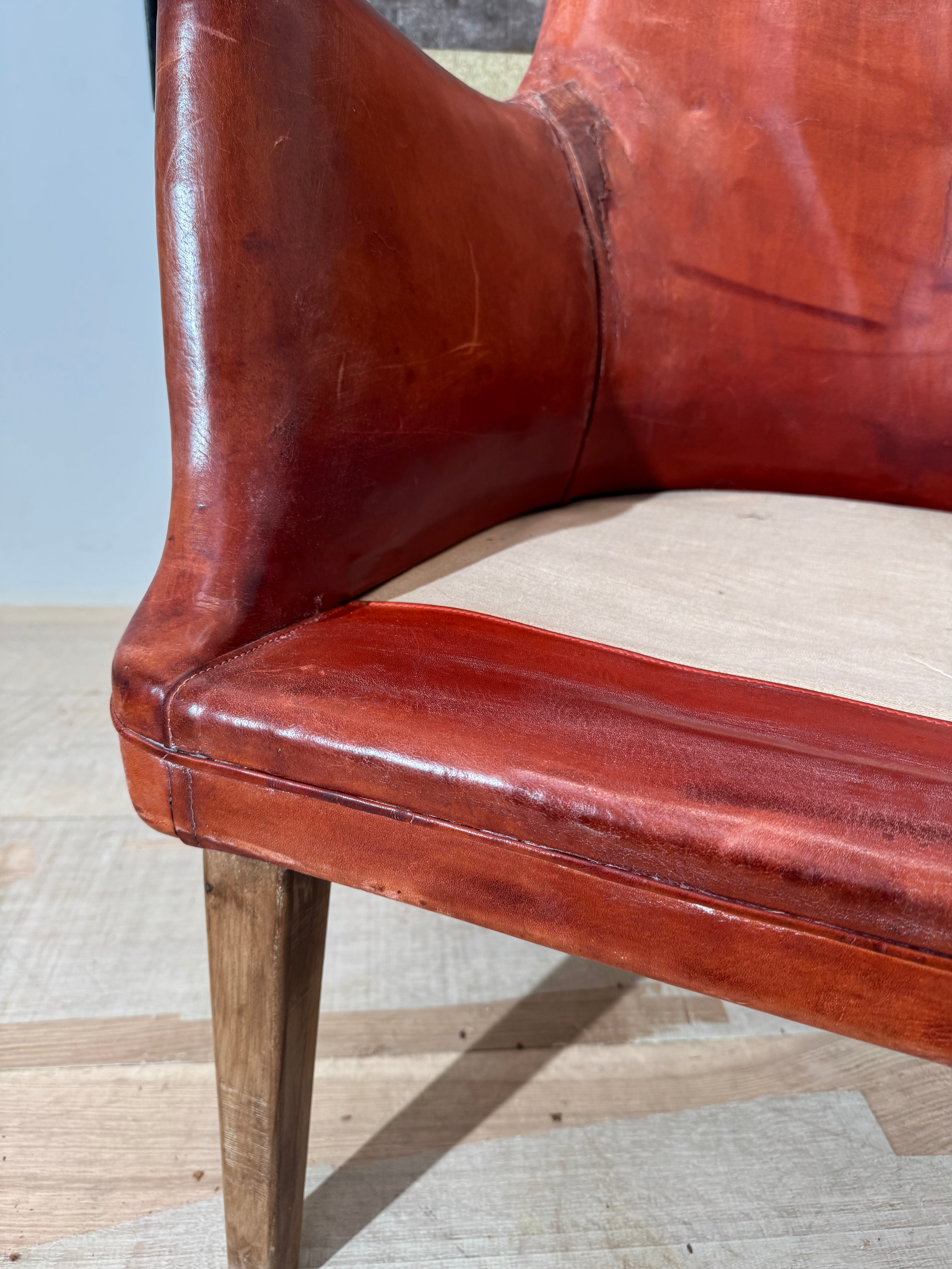 Original Vintage Arne Vodder Danish Leather Chair in Scruffy Condition