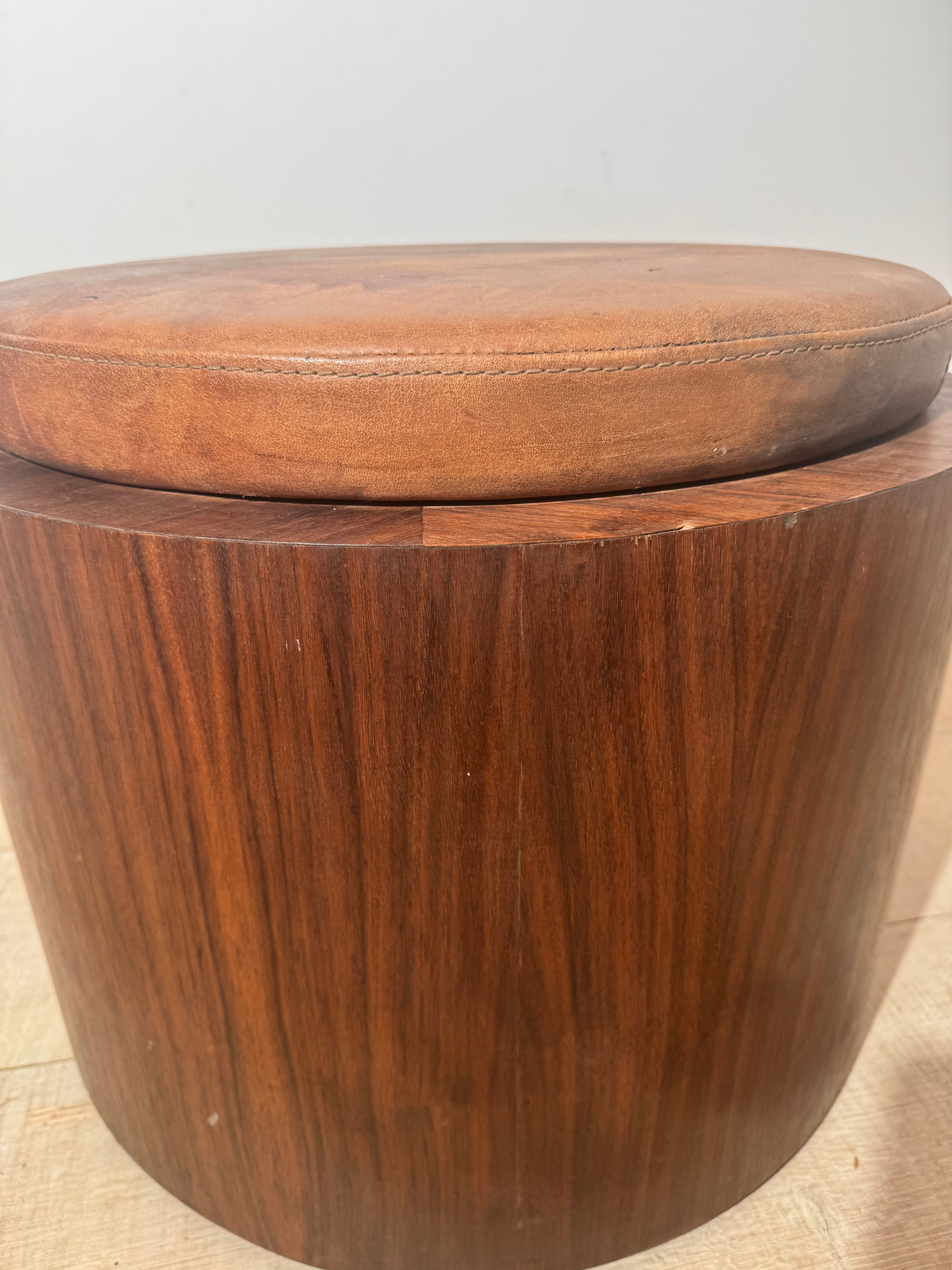 Lucca Studio Limited Edition Walnut and Vintage Leather Ottoman