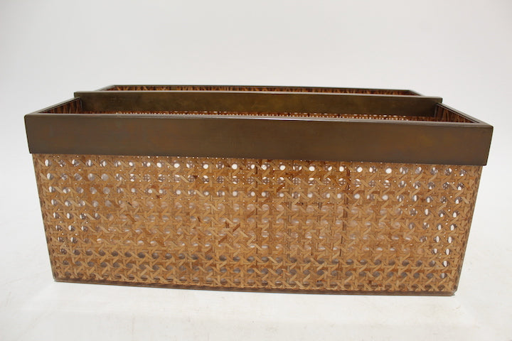 Vintage French Cane & Lucite Wine Holder Woven Cane Basket