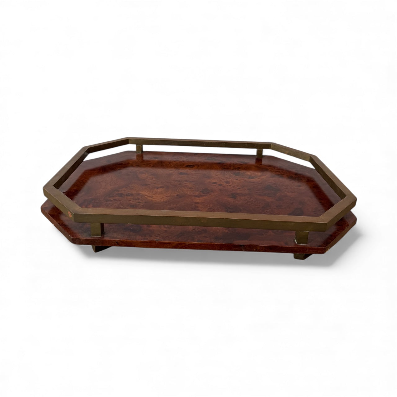 Vintage Burlwood & Bronze Tray