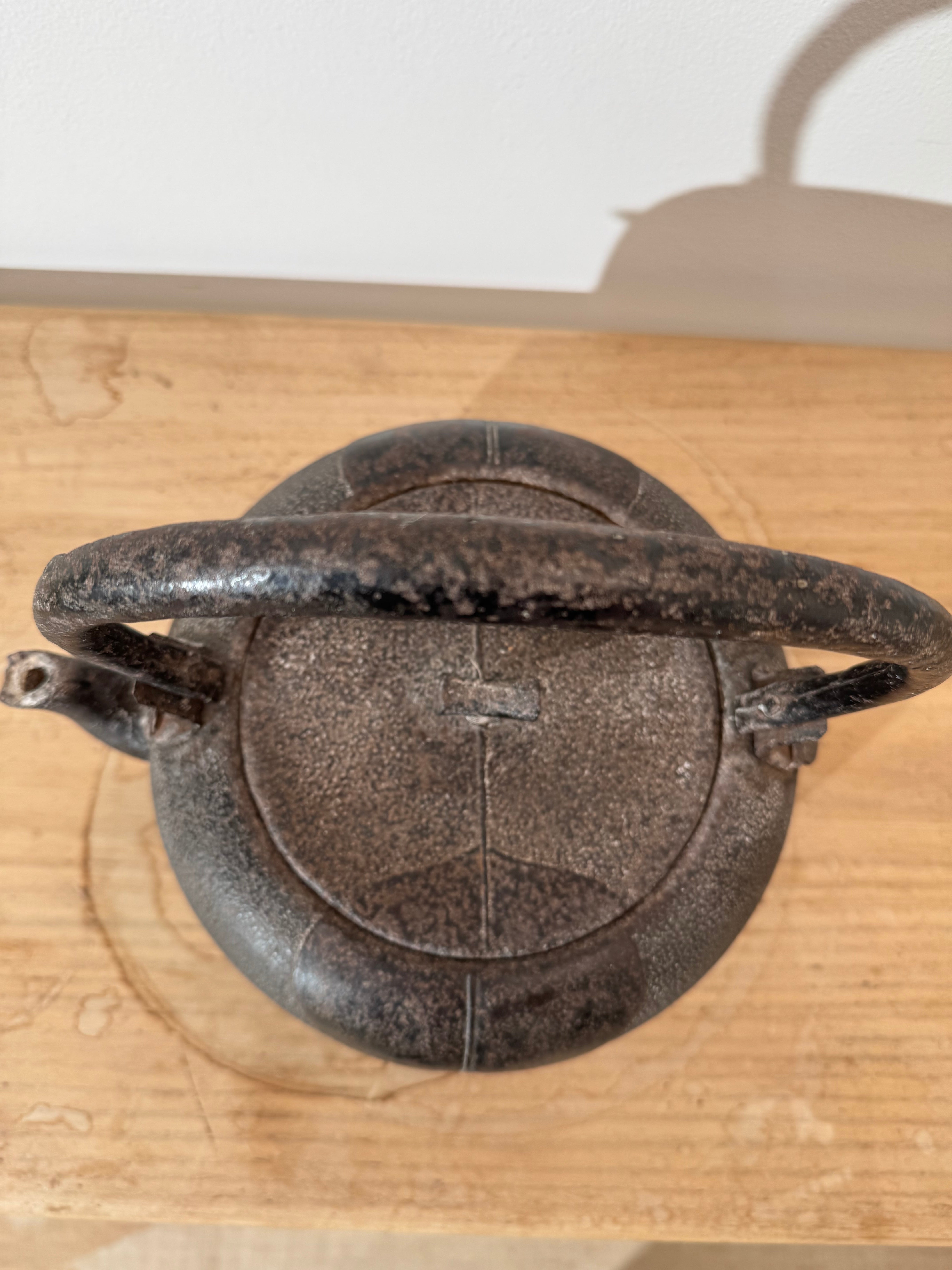 Antique Japanese Cast Iron Kettle With Bulbous Form