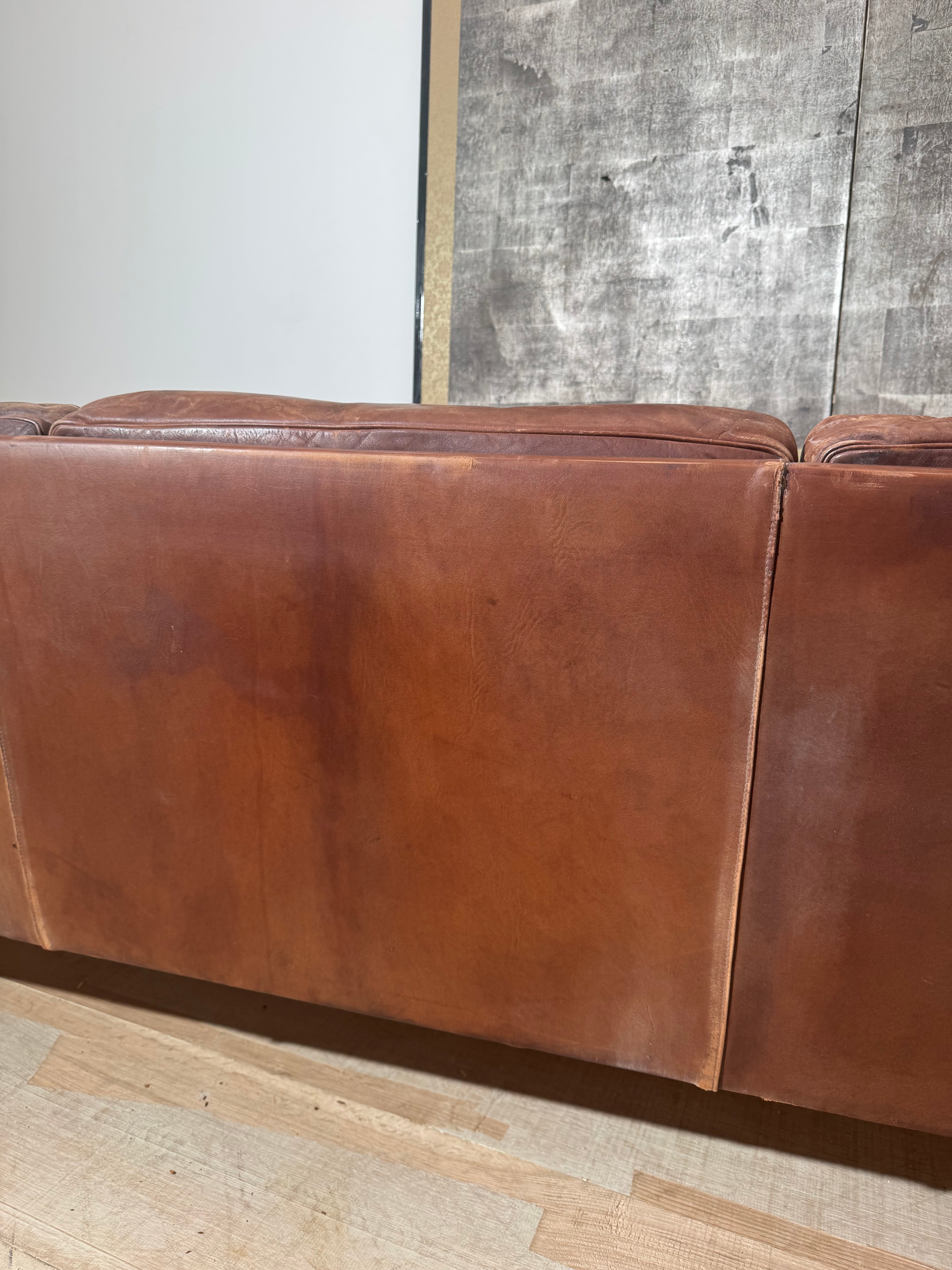 Danish Chocolate Brown Leather Sofa
