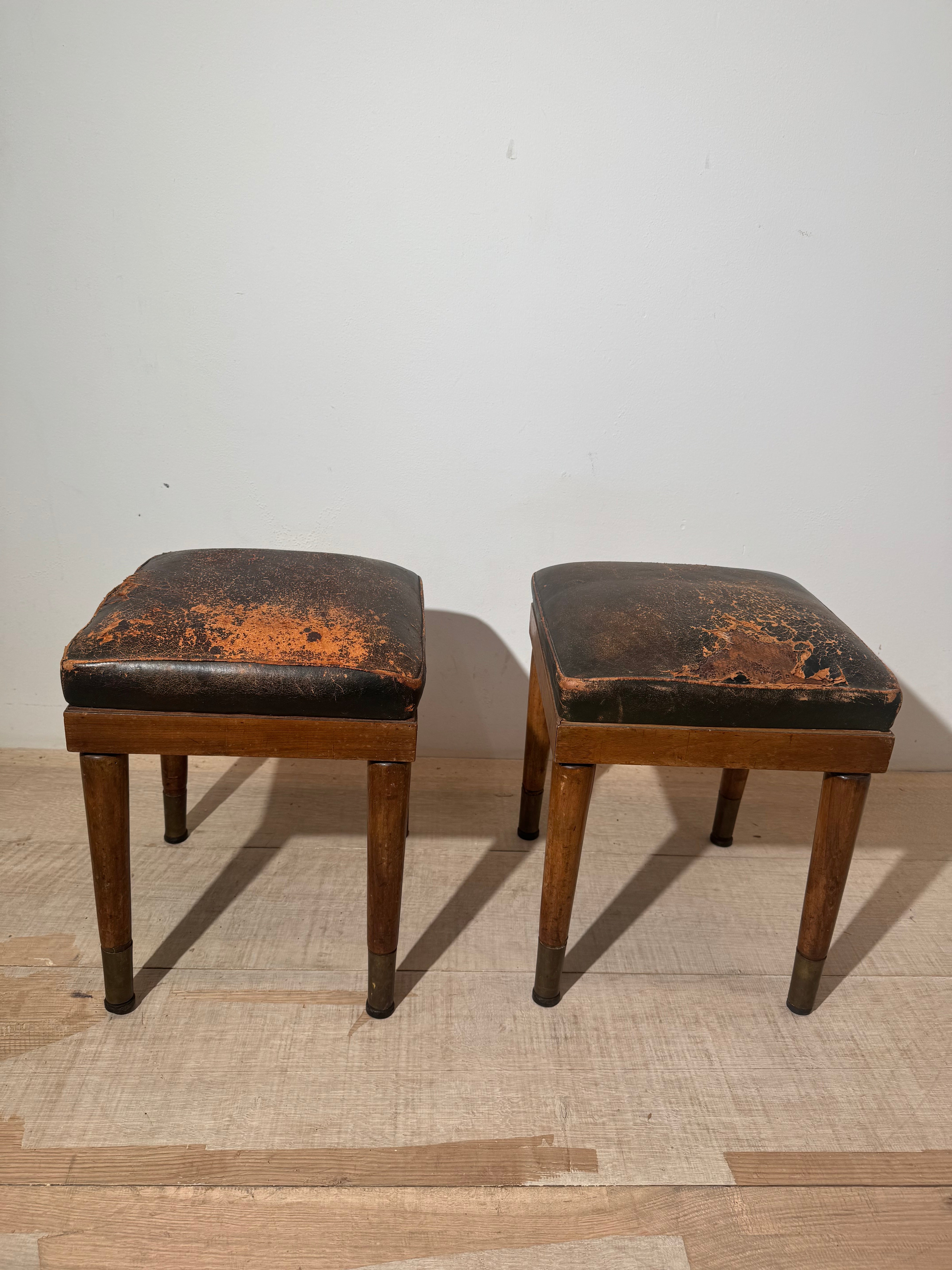 Stylish Pair of 19th century English leather benches