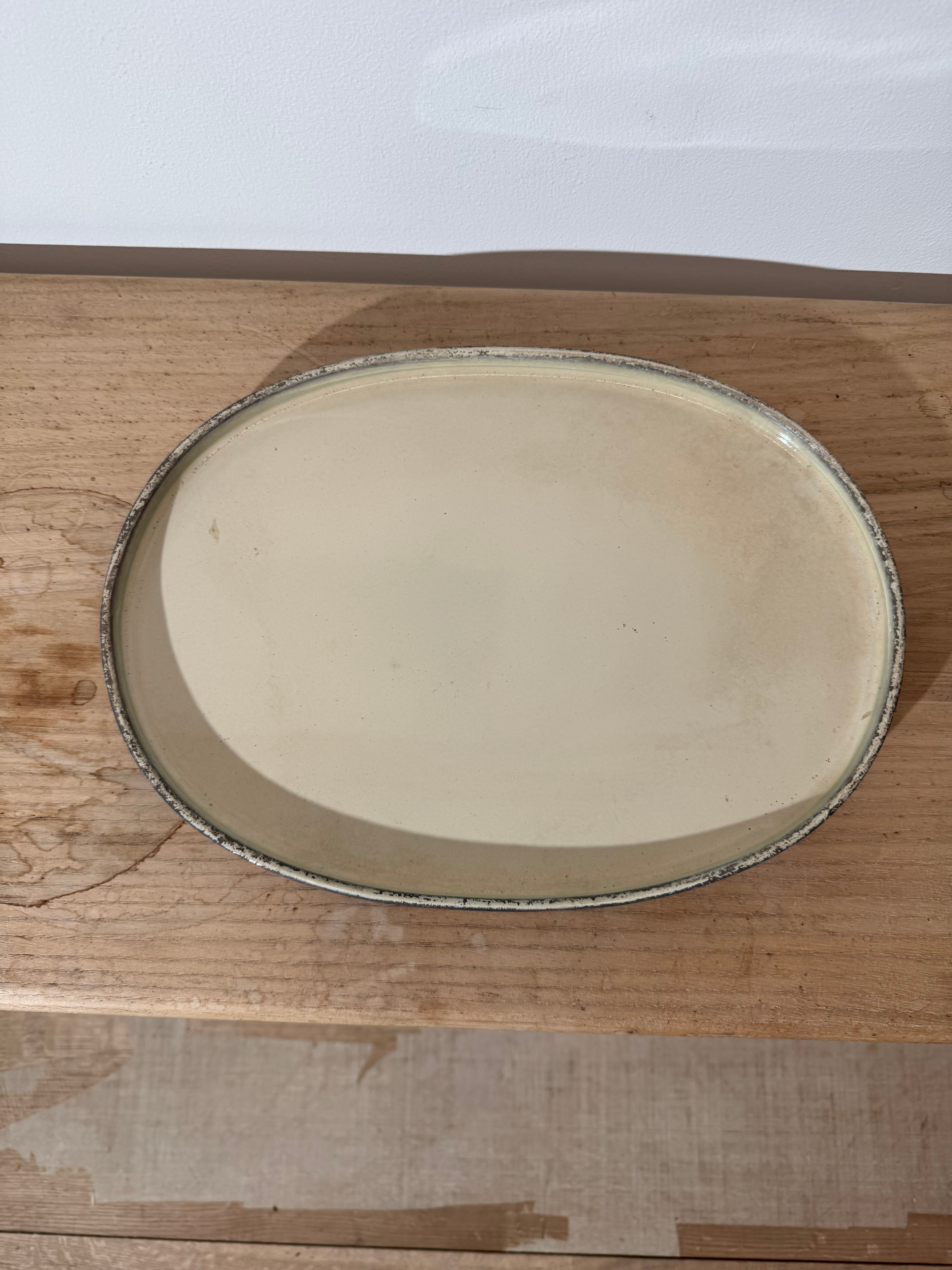 Large Japanese Cream Colored Vintage Pottery Tray