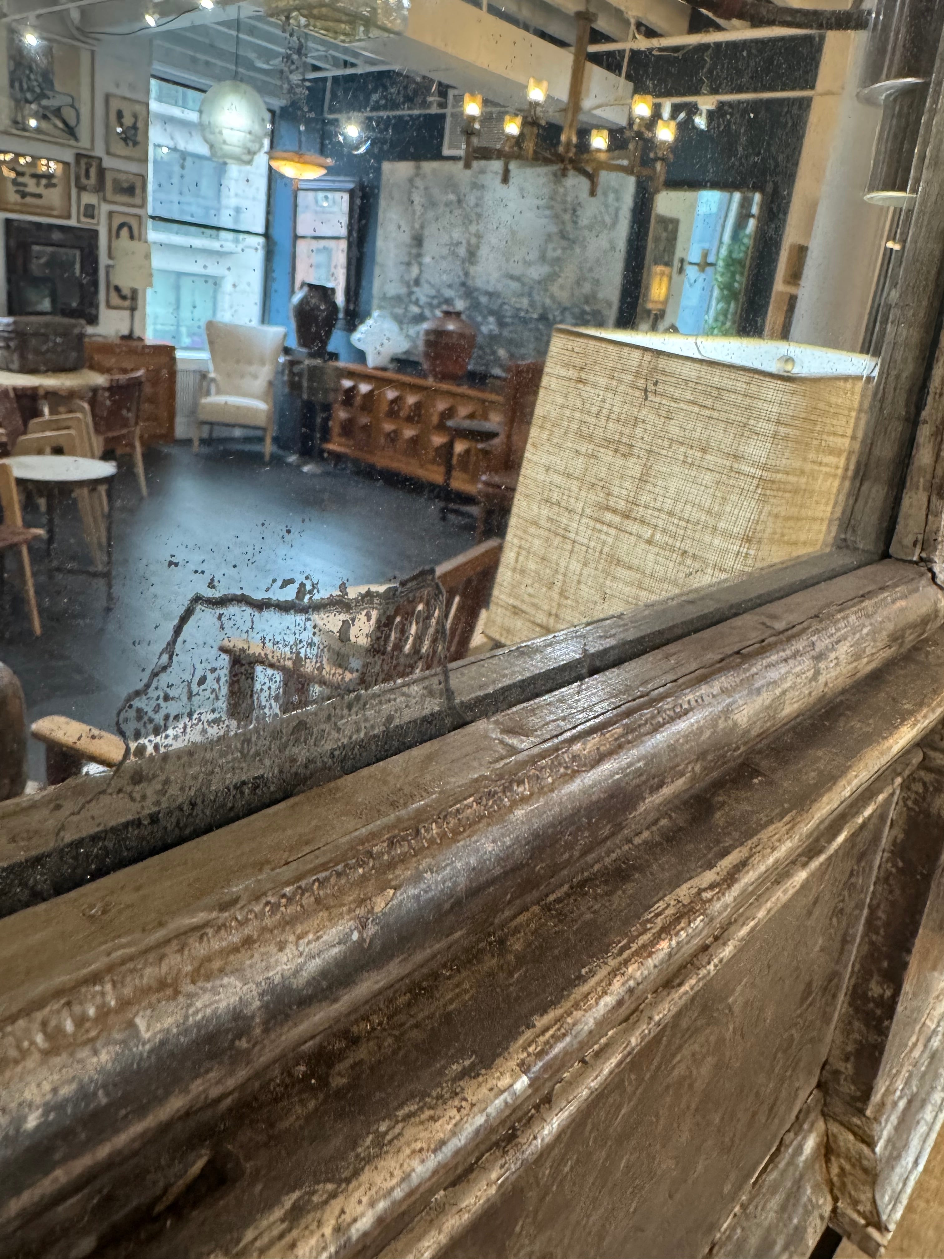 Large 19th Neoclassic Silver Leaf Wood Mirror