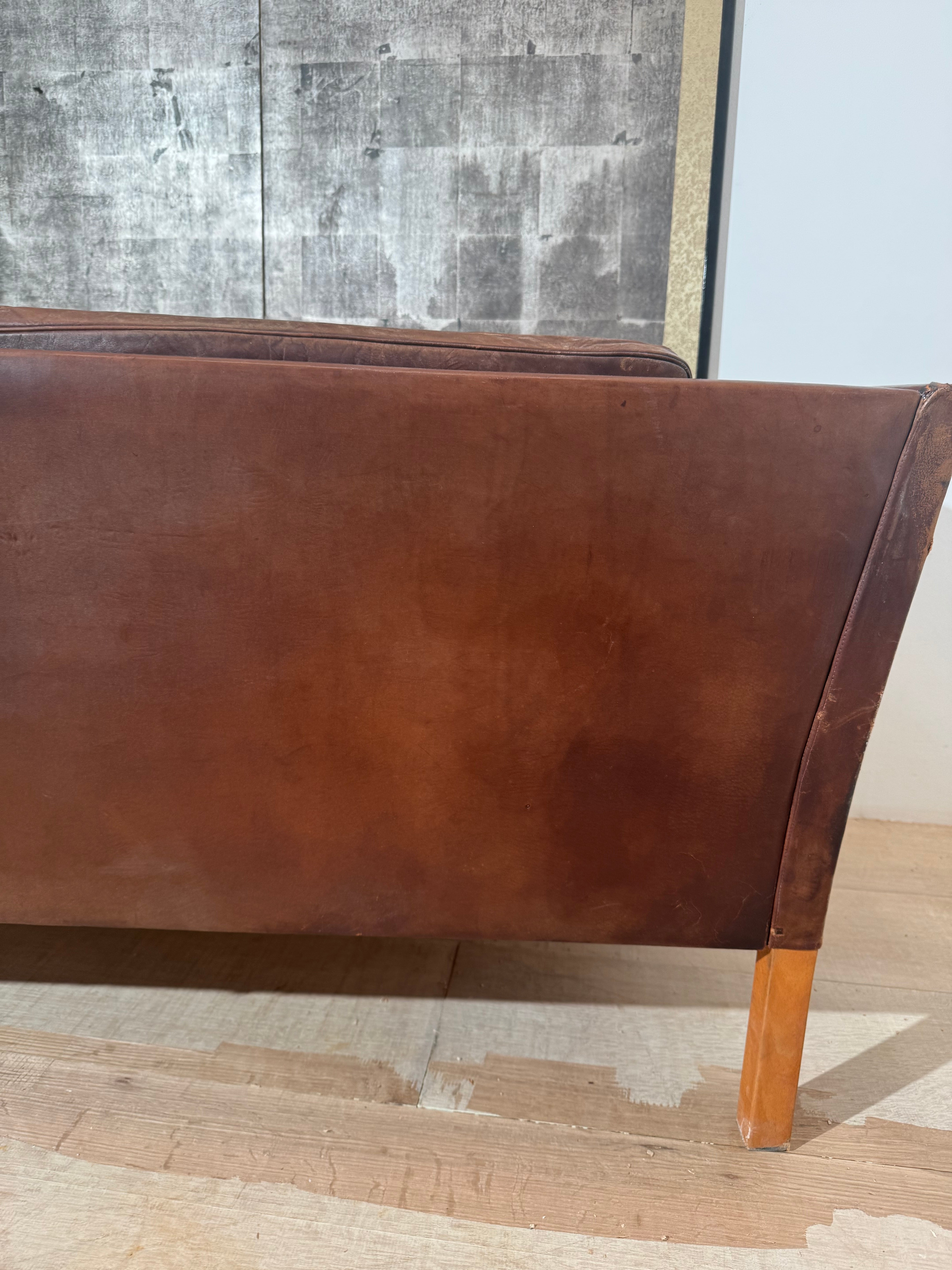 Danish Chocolate Brown Leather Sofa