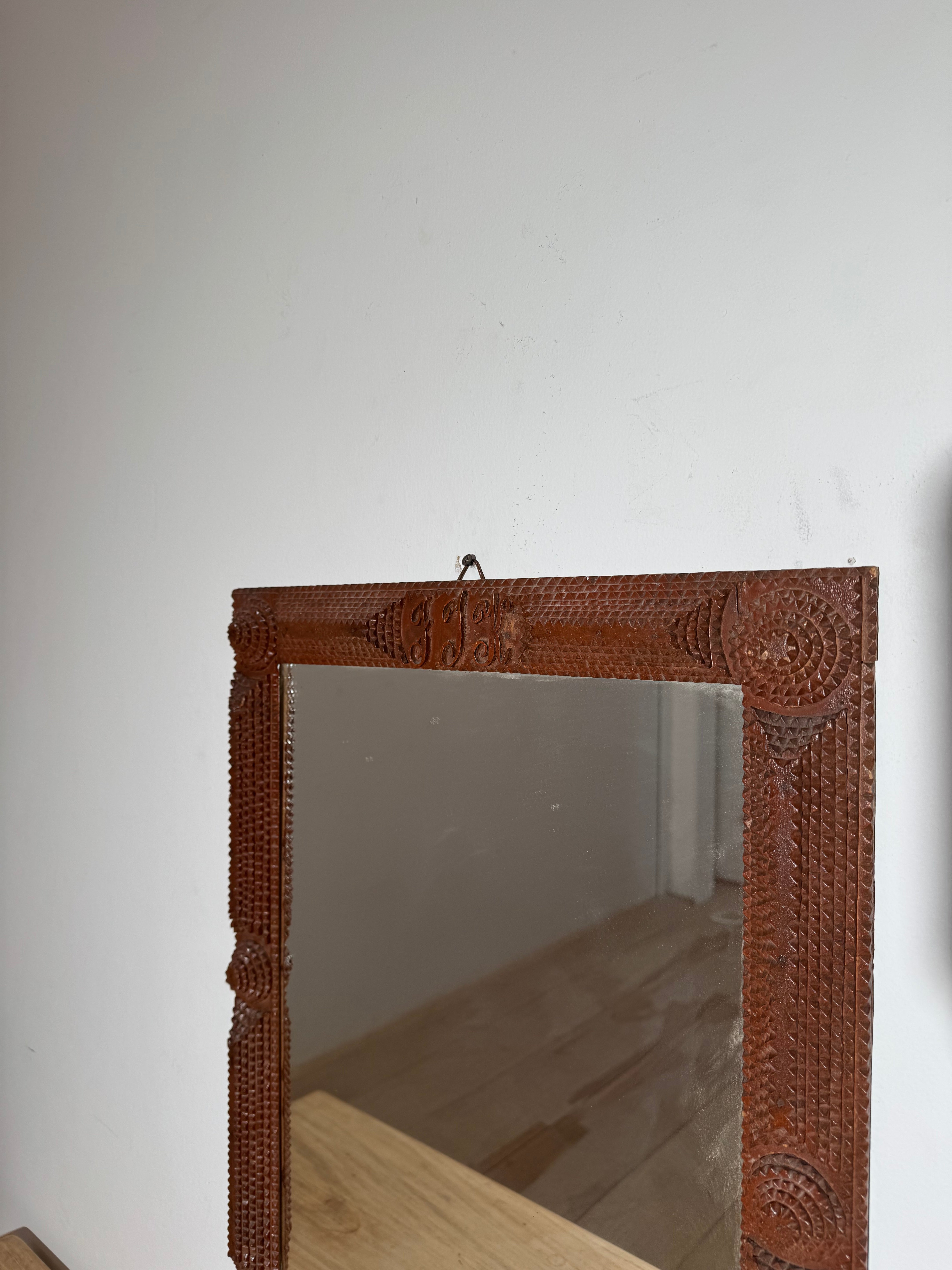 English 19c "tramp art" Mirror