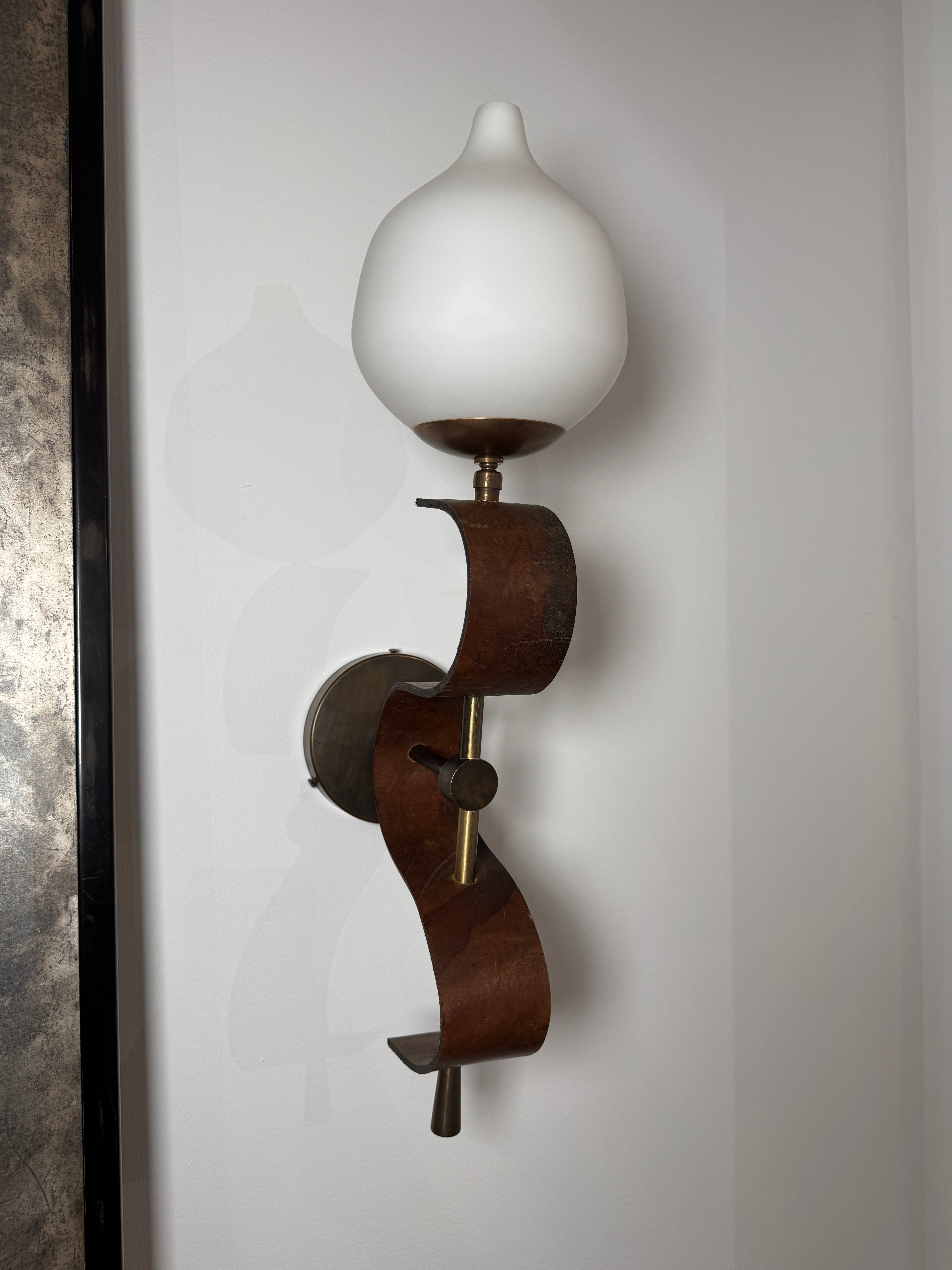 Pair Lucca Studio Limited Edition Leather & Glass Sconces