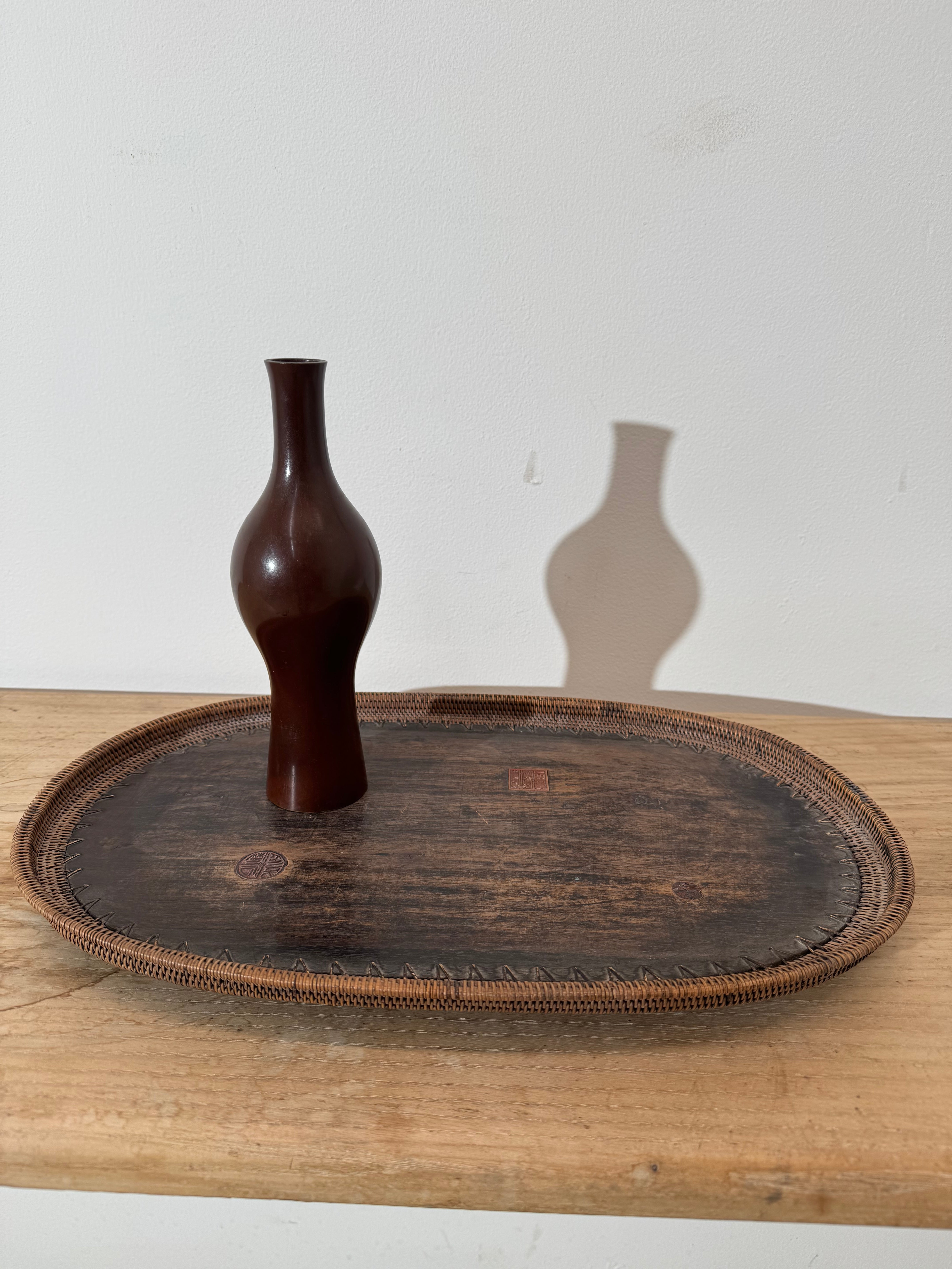 Unique Vintage Japanese Wood & Woven Tray