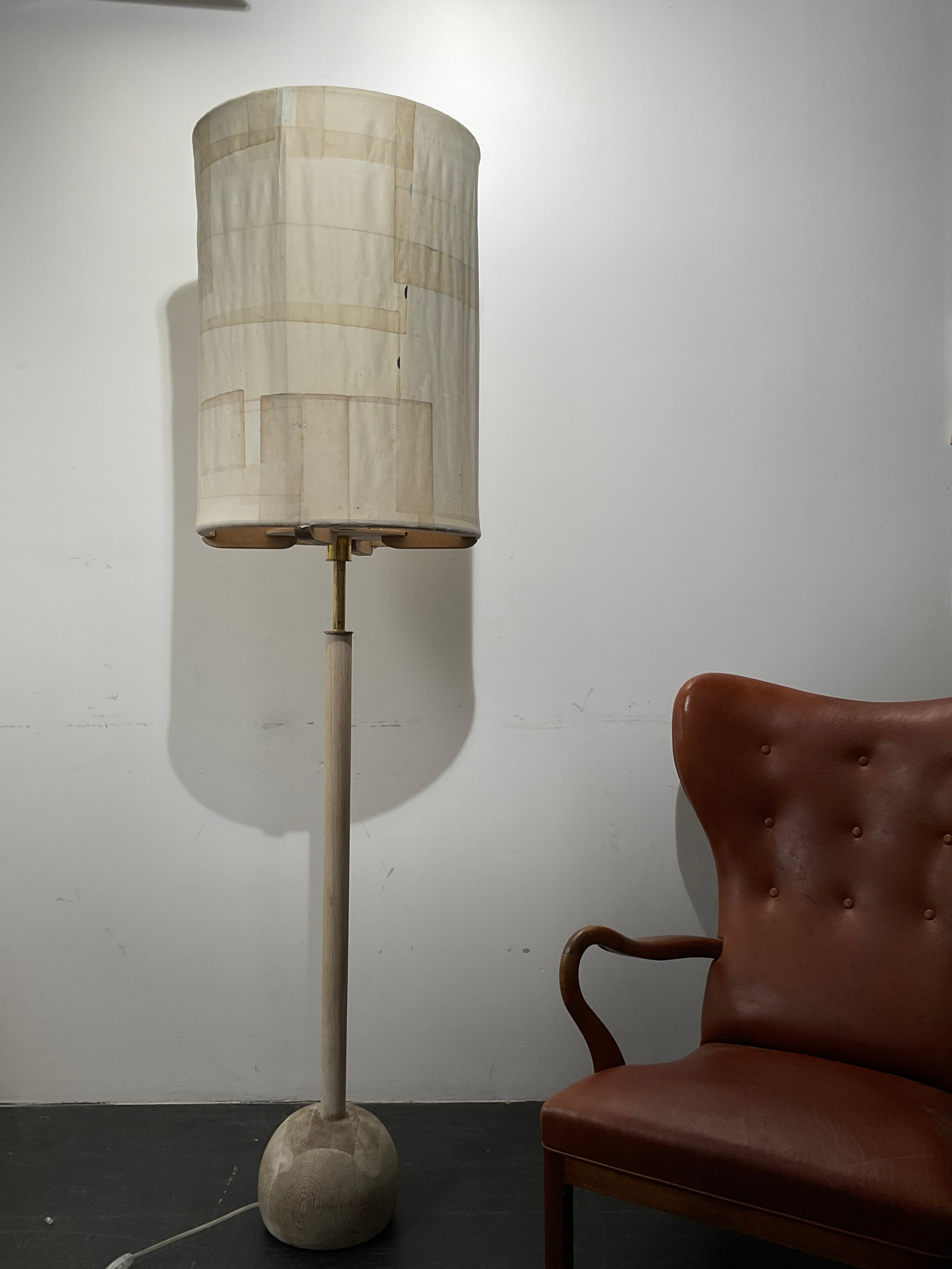 Limited Edition Solid Bleached Oak Floor Lamp with Handmade Japanese Lamp Shade