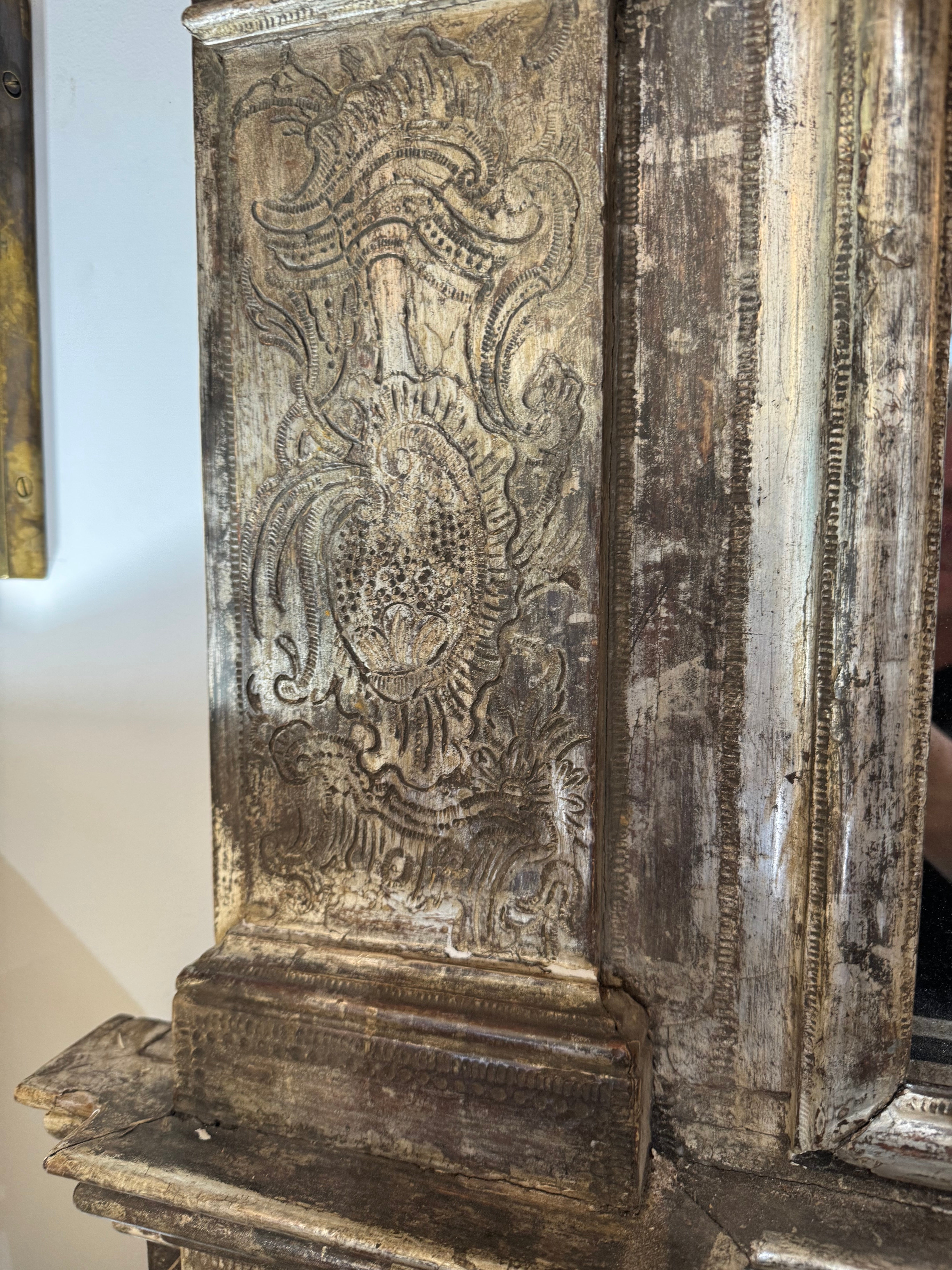Large 19th Neoclassic Silver Leaf Wood Mirror