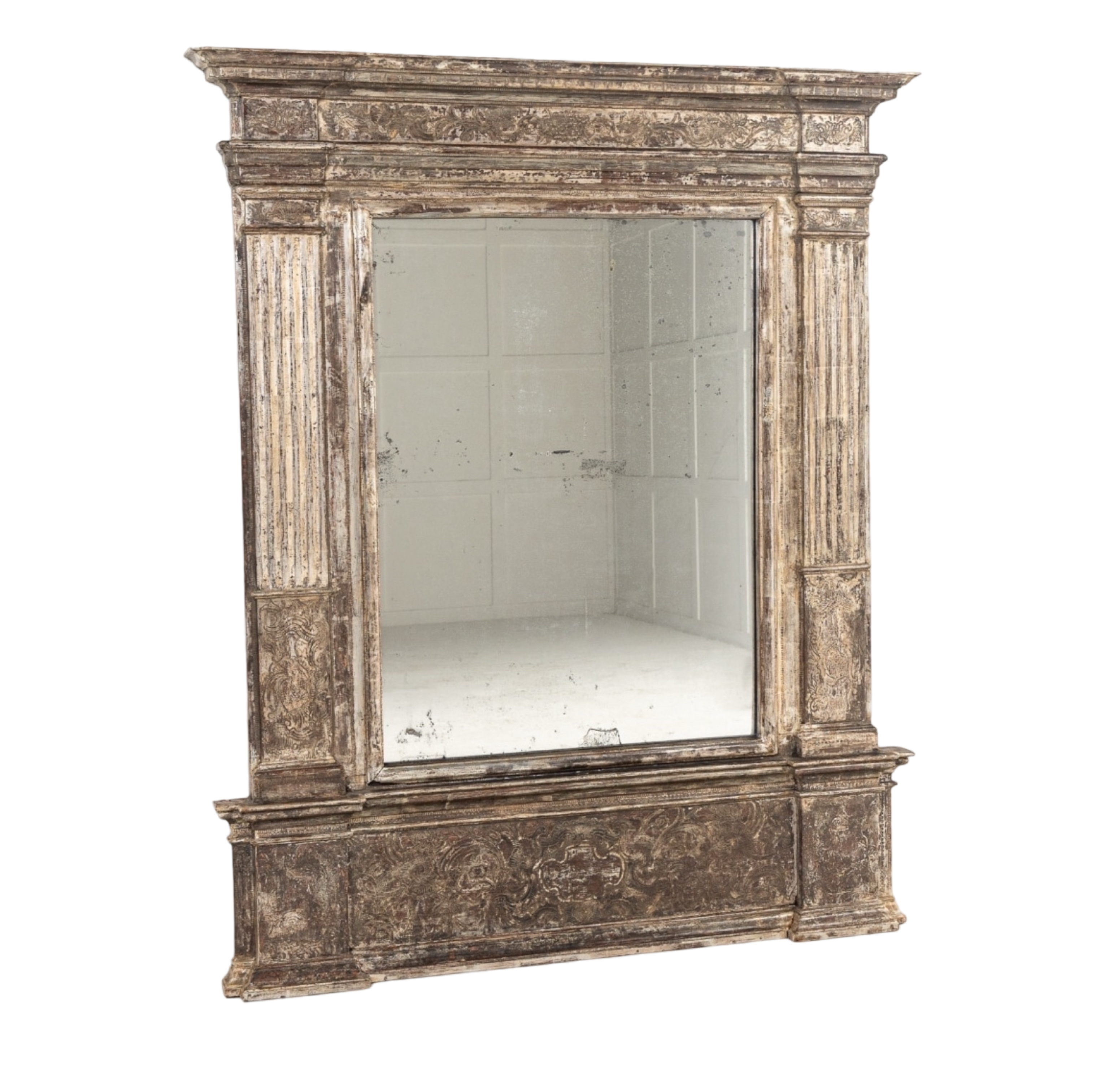 Large 19th Neoclassic Silver Leaf Wood Mirror