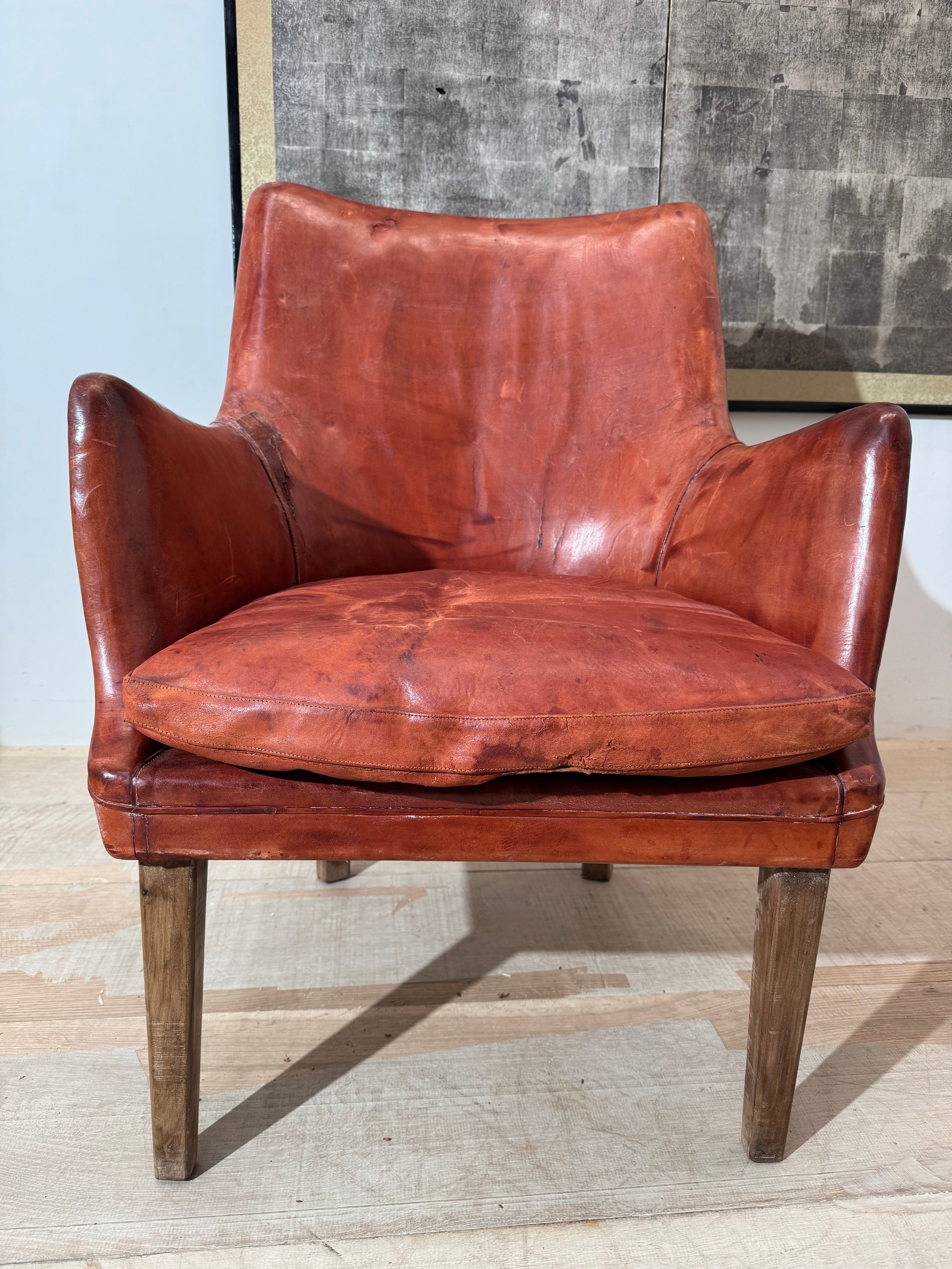 Original Vintage Arne Vodder Danish Leather Chair in Scruffy Condition