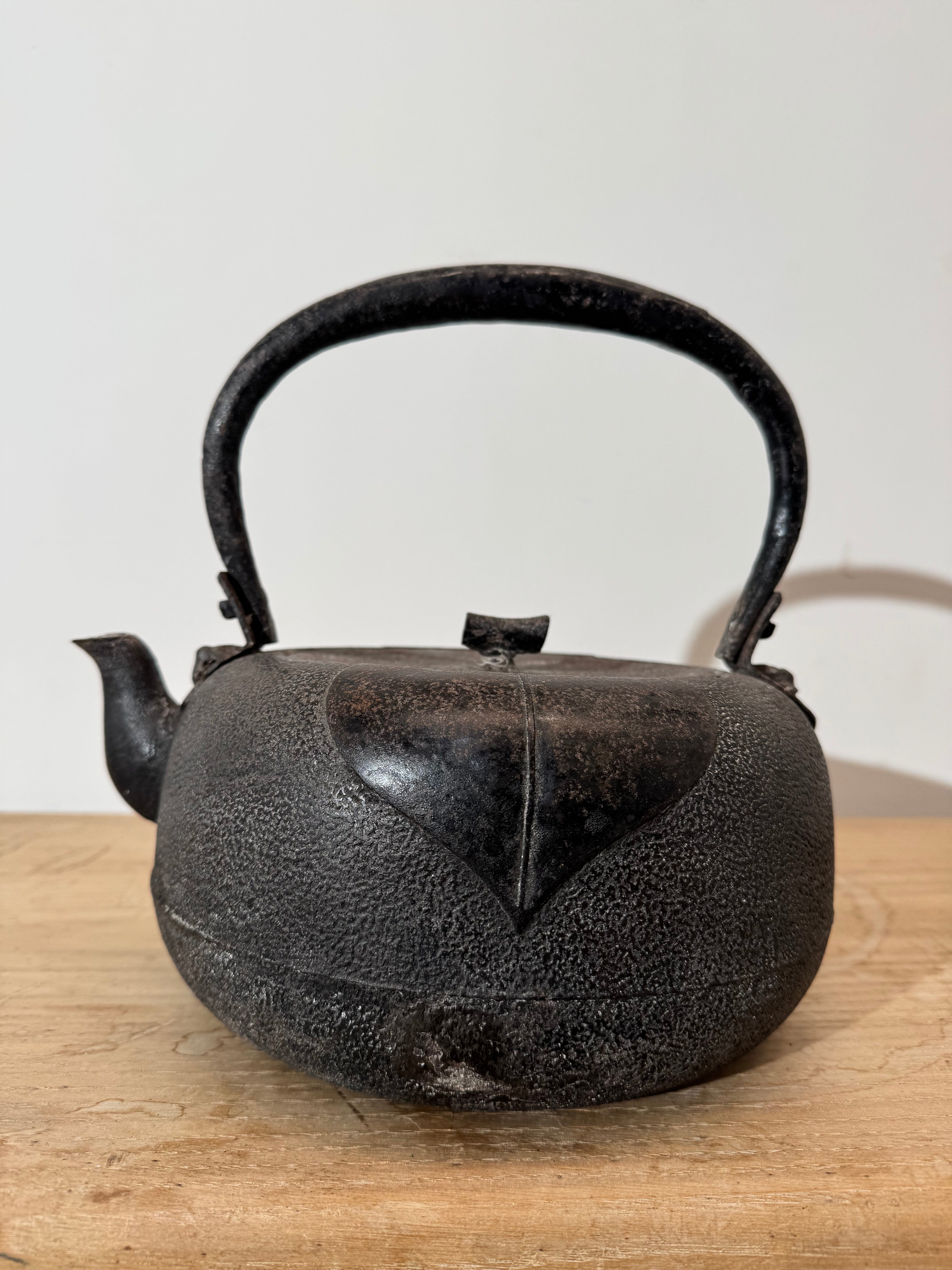 Antique Japanese Cast Iron Kettle With Bulbous Form