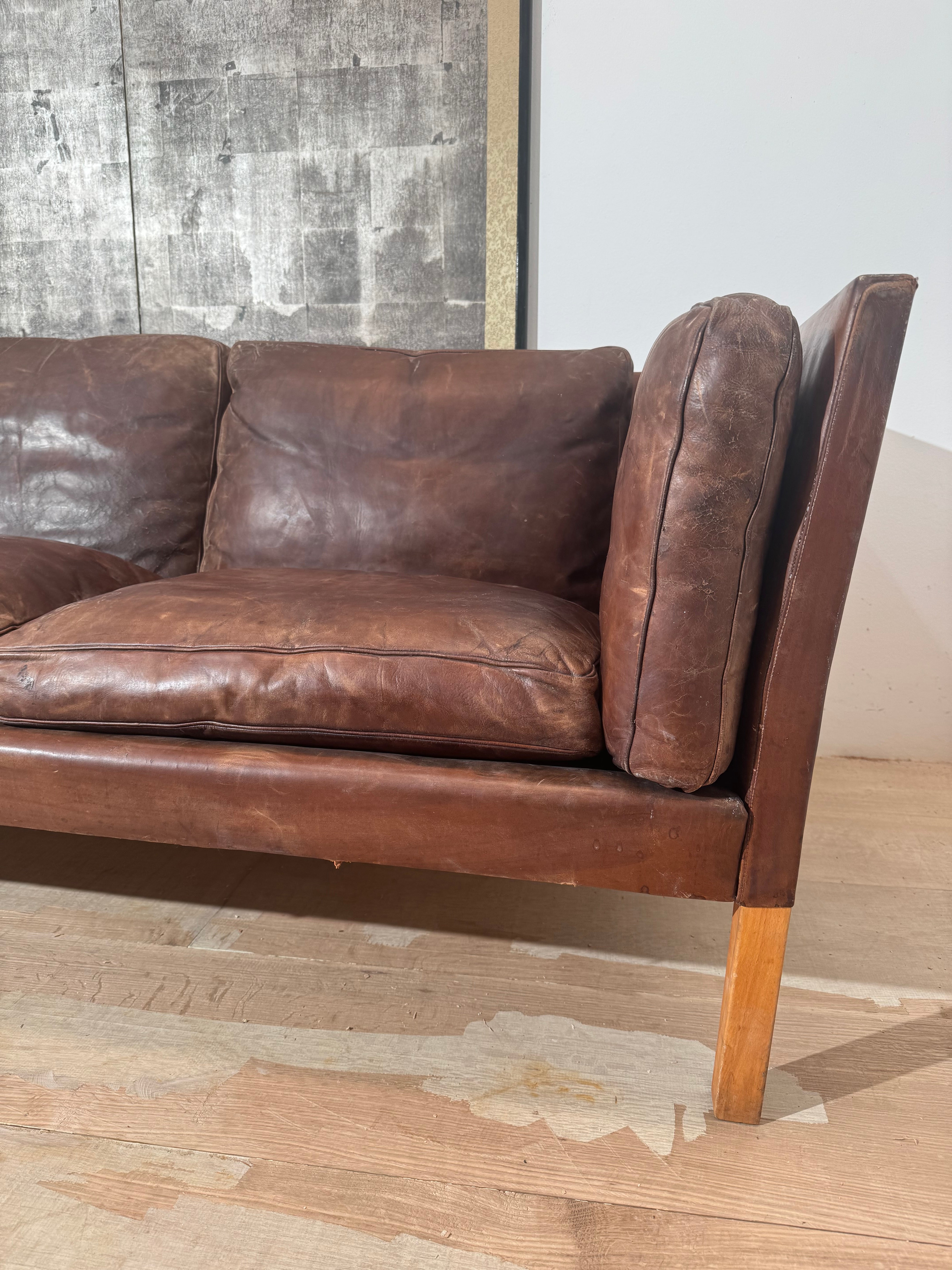 Danish Chocolate Brown Leather Sofa