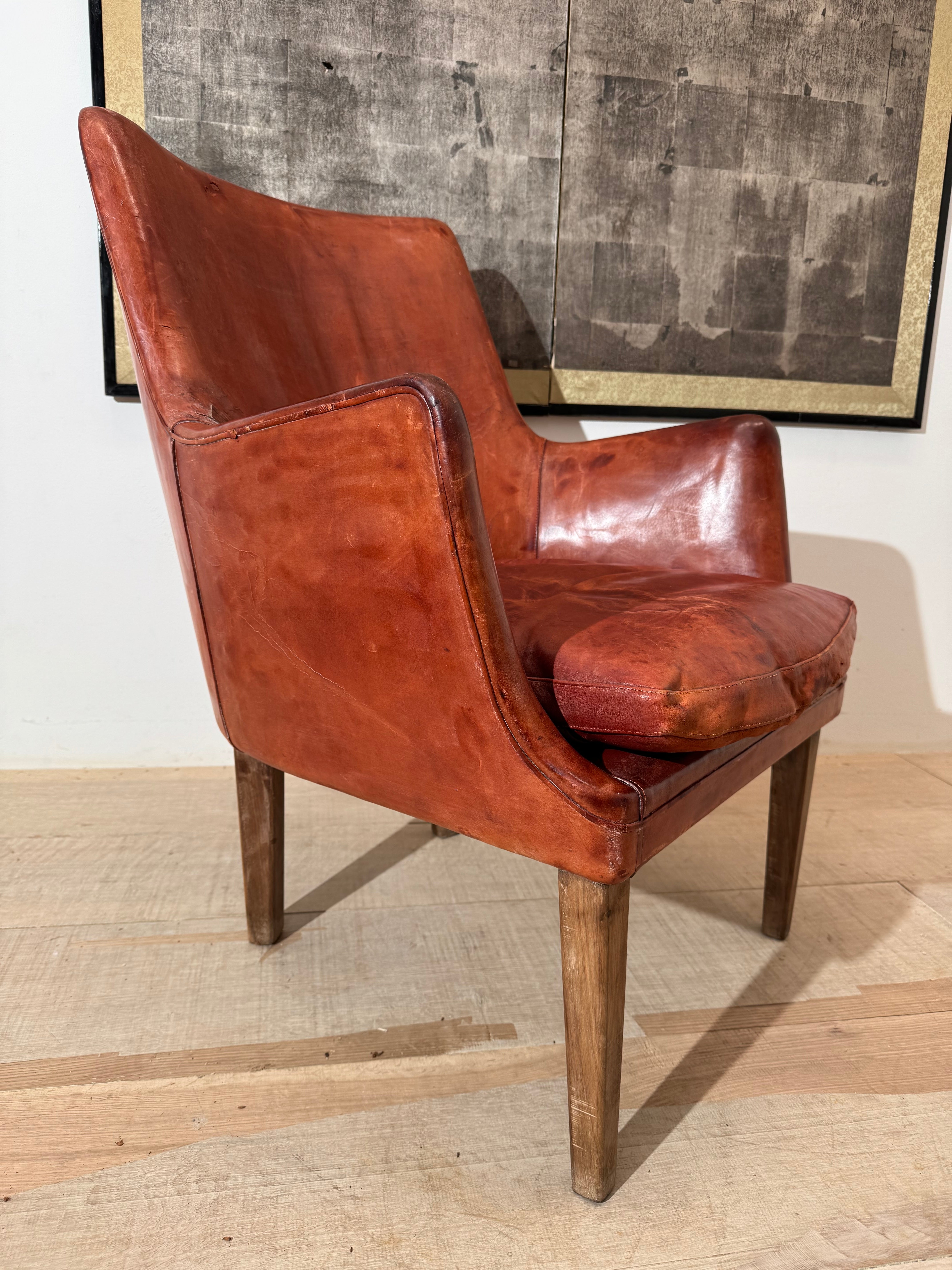 Original Vintage Arne Vodder Danish Leather Chair in Scruffy Condition