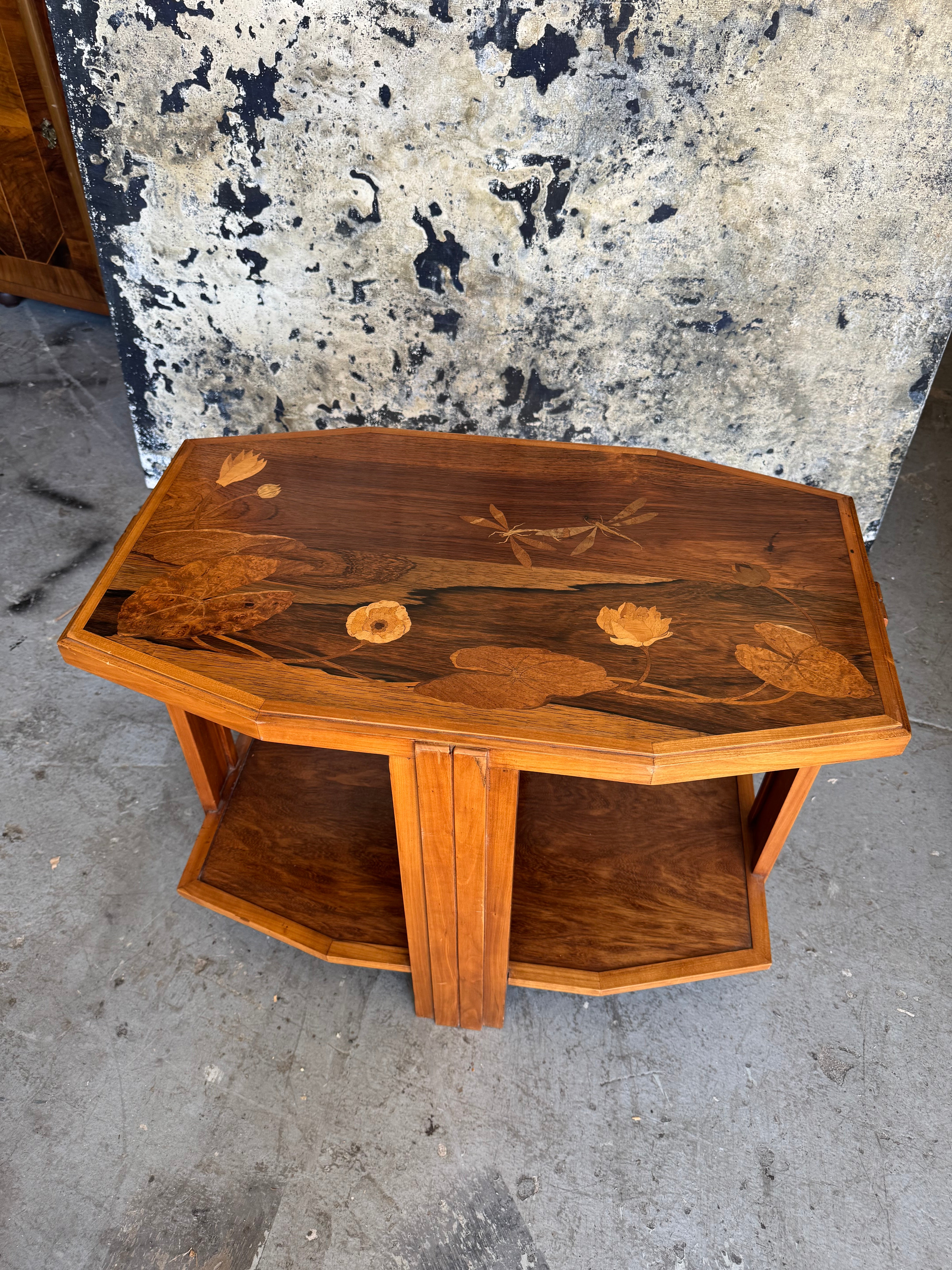 Stunning Art Nouveau Table with Inlaid Dragonflies