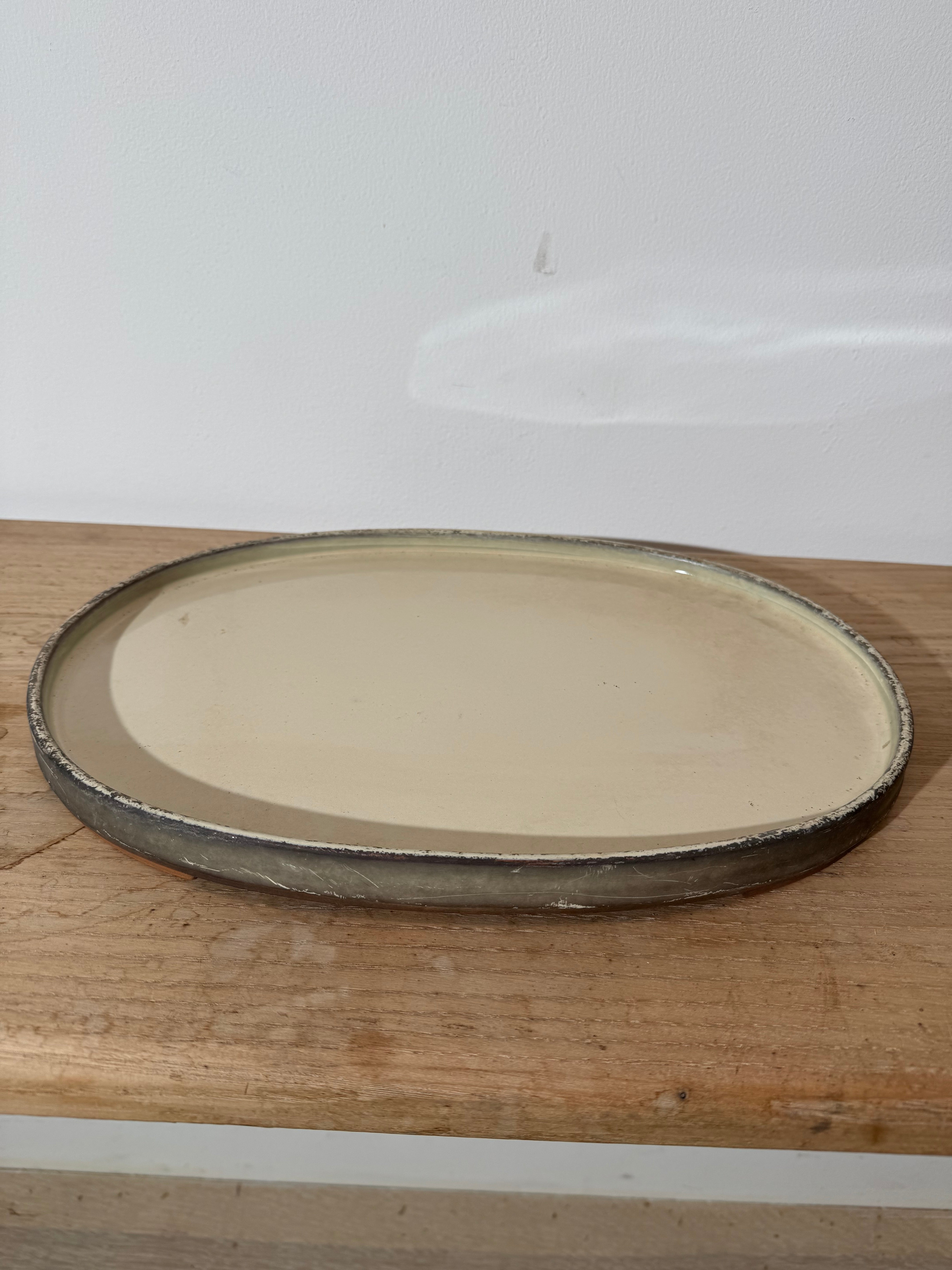 Large Japanese Cream Colored Vintage Pottery Tray