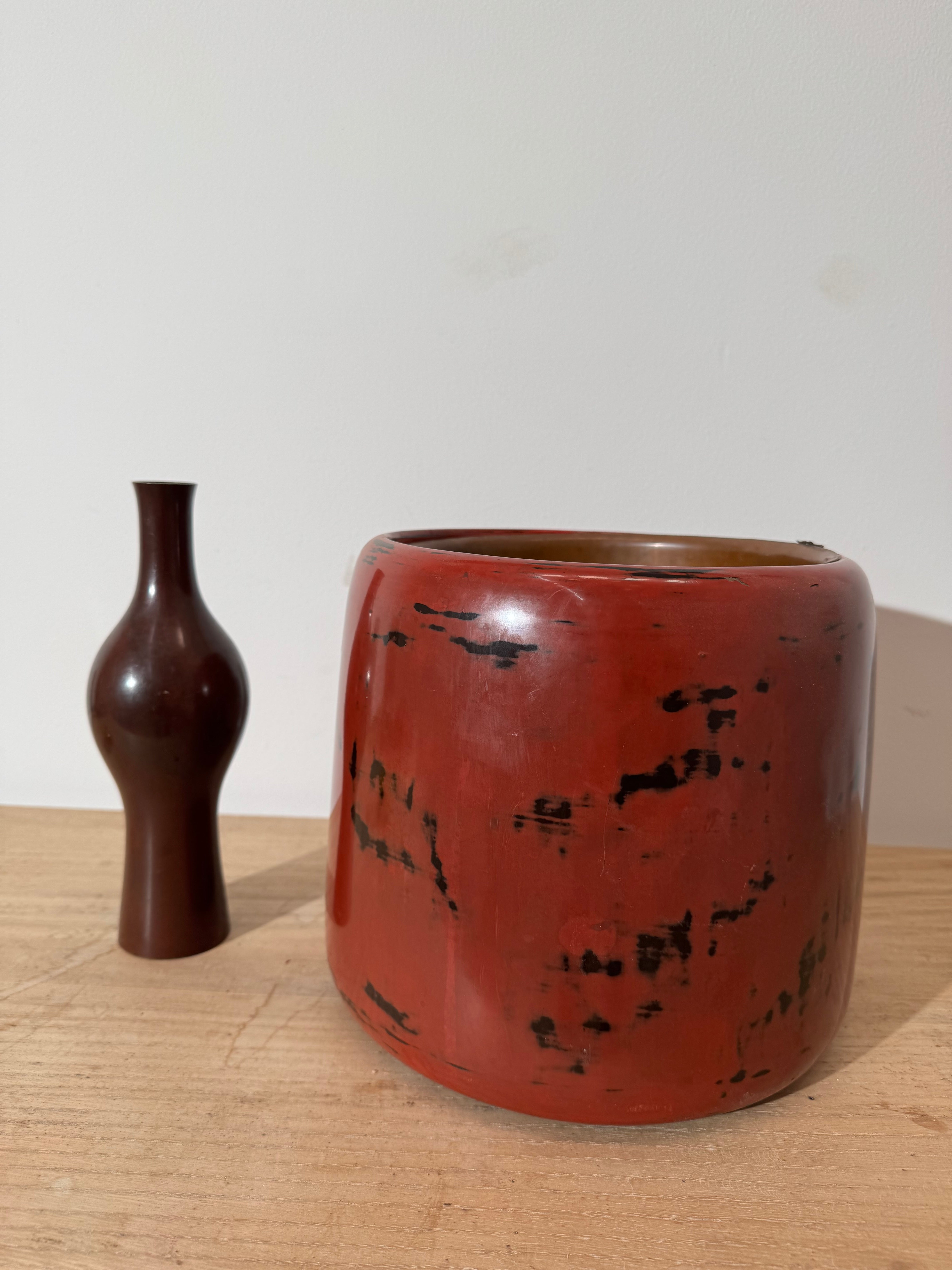Vintage Japanese Red & Black Lacquerware Pot