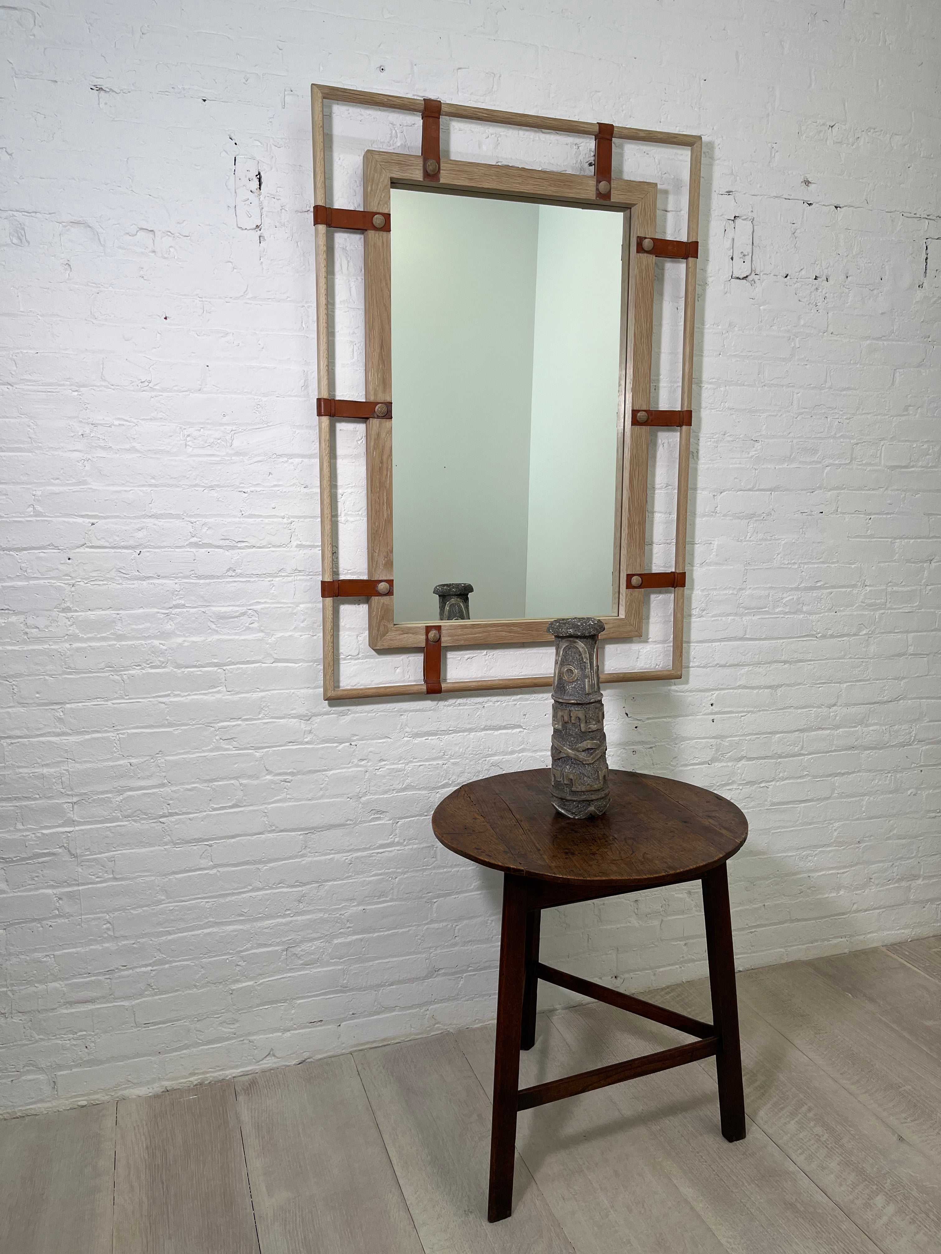 Lucca Studio Donovan Oak and Saddle Leather Mirror