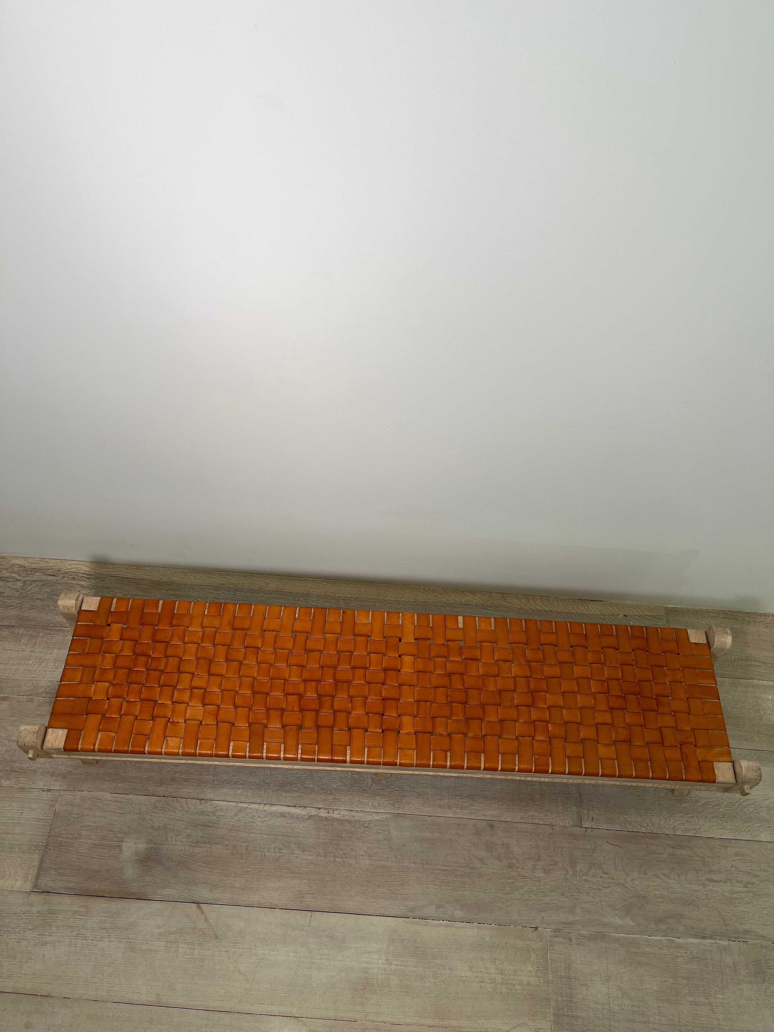 Limited Edition Oak and Saddle Leather Bench
