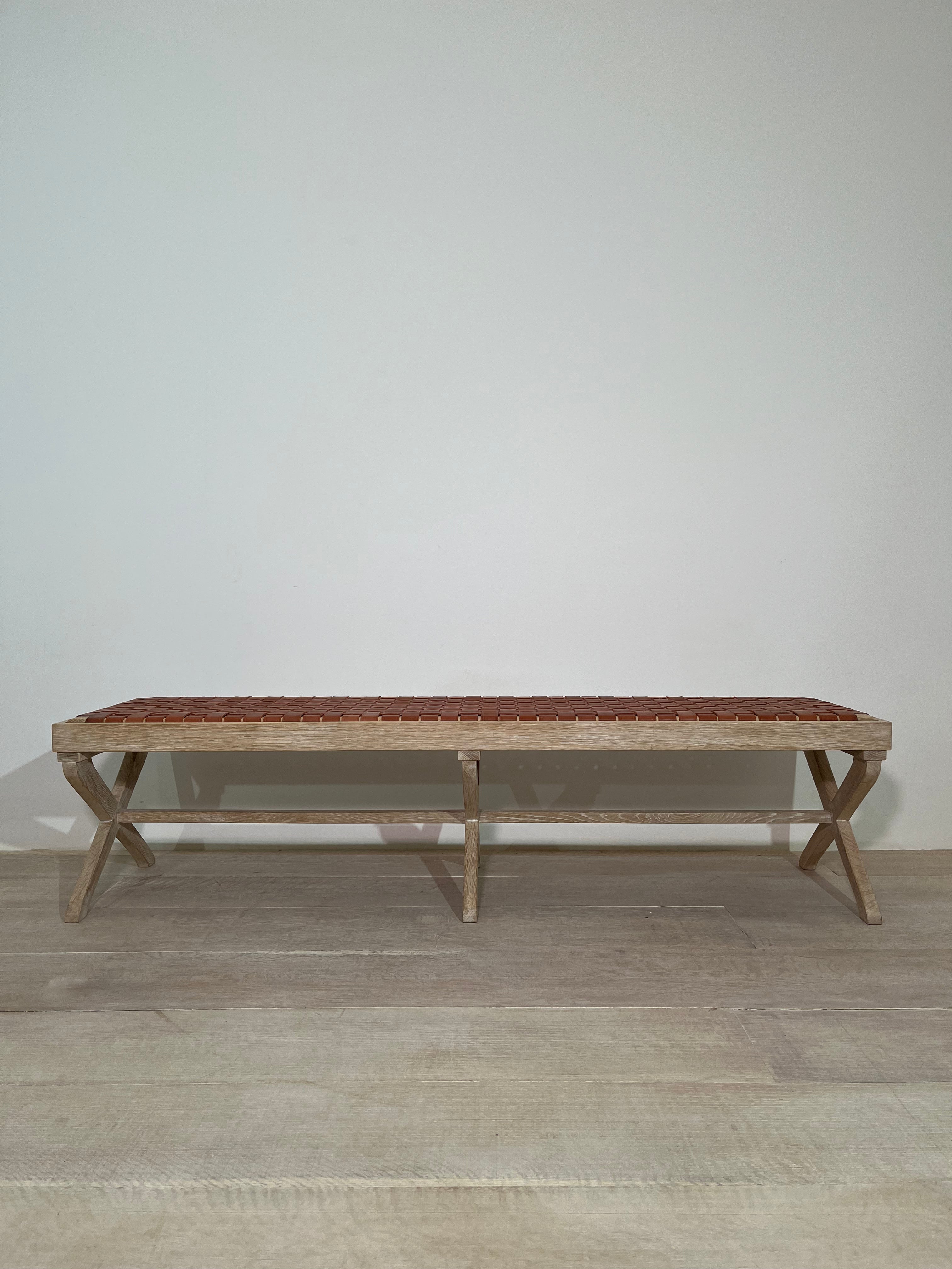 Limited Edition Oak and Saddle Leather Bench