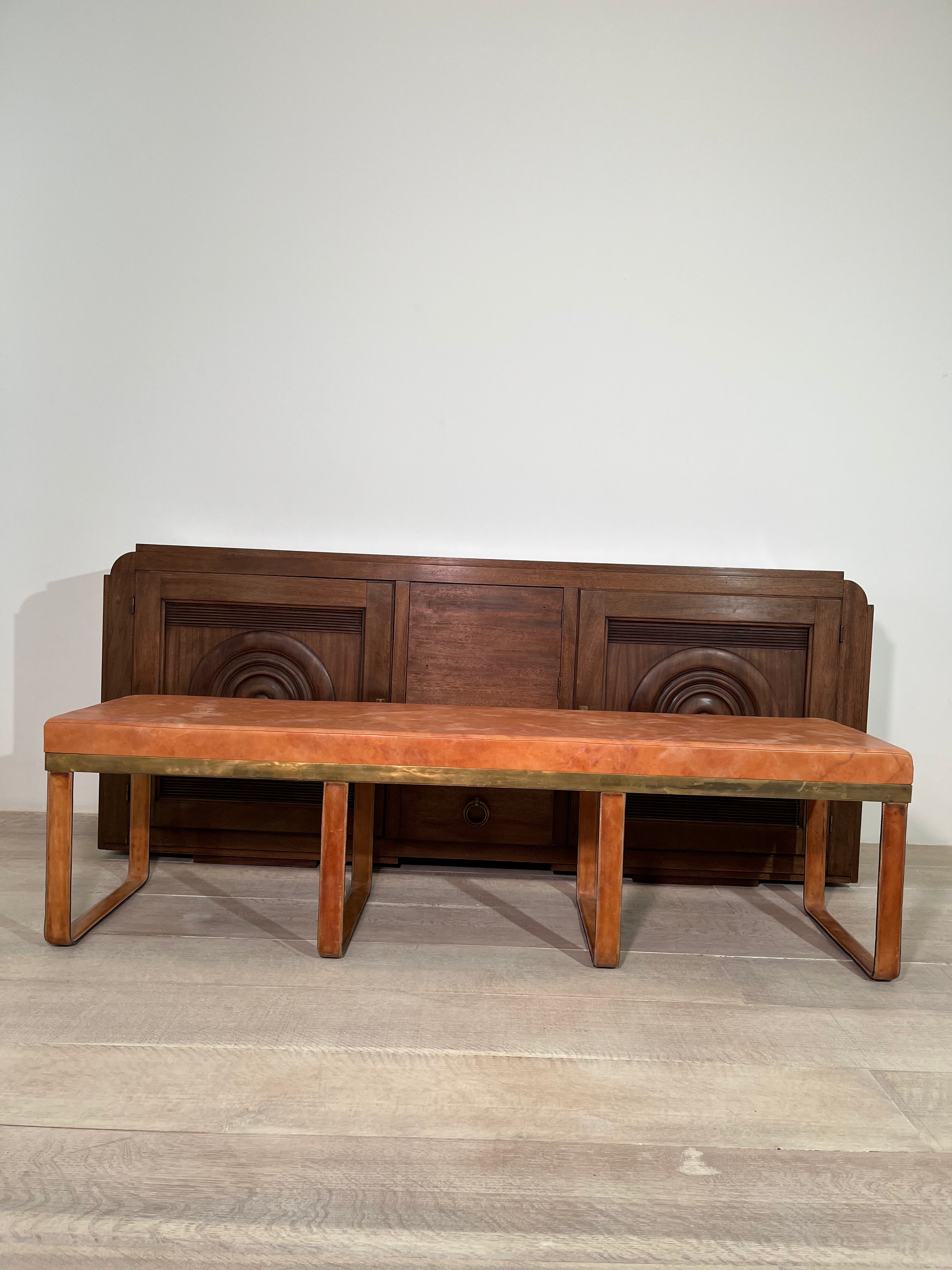 Limited Edition Stitched Saddle Leather Bench