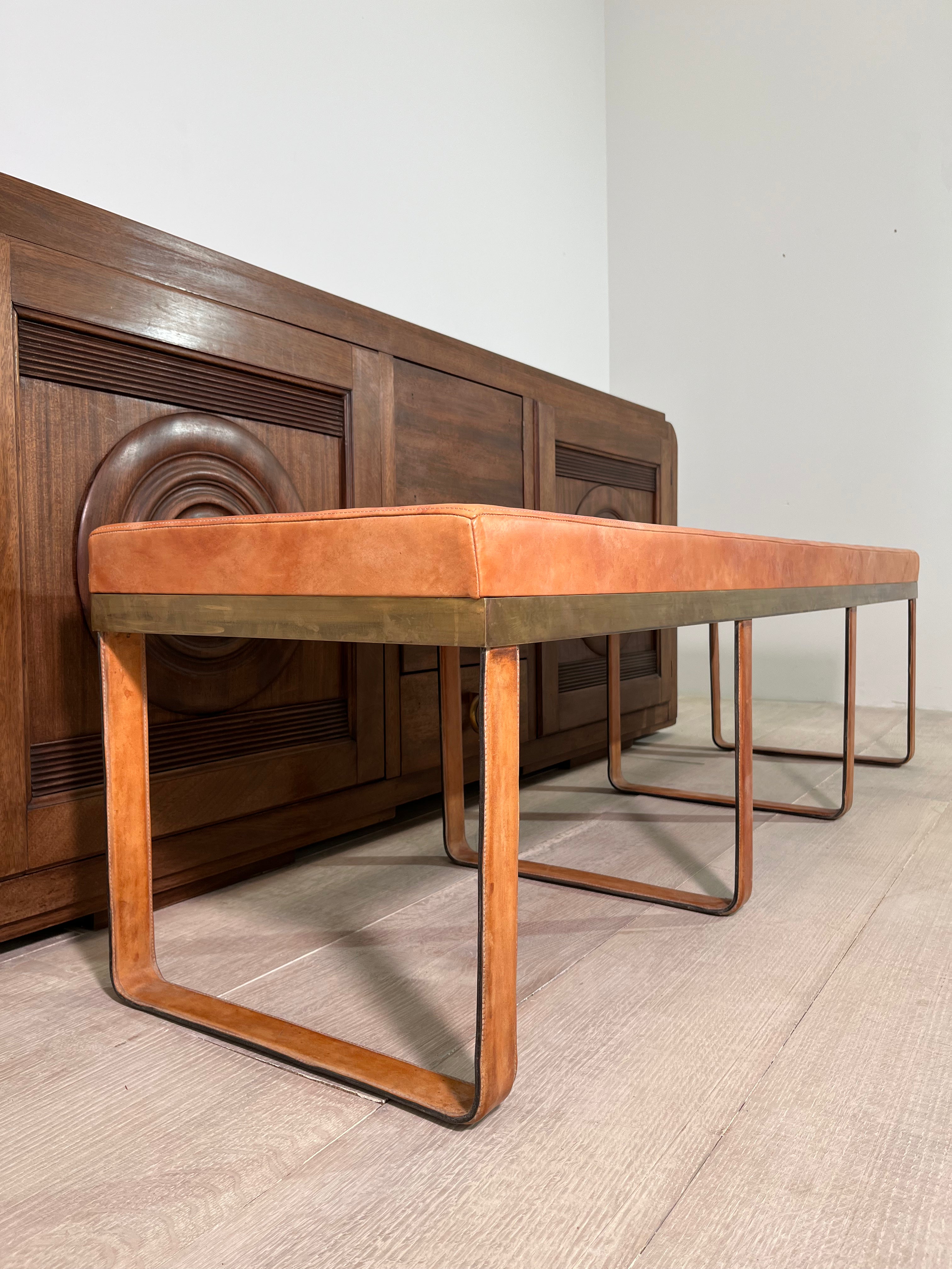 Limited Edition Stitched Saddle Leather Bench