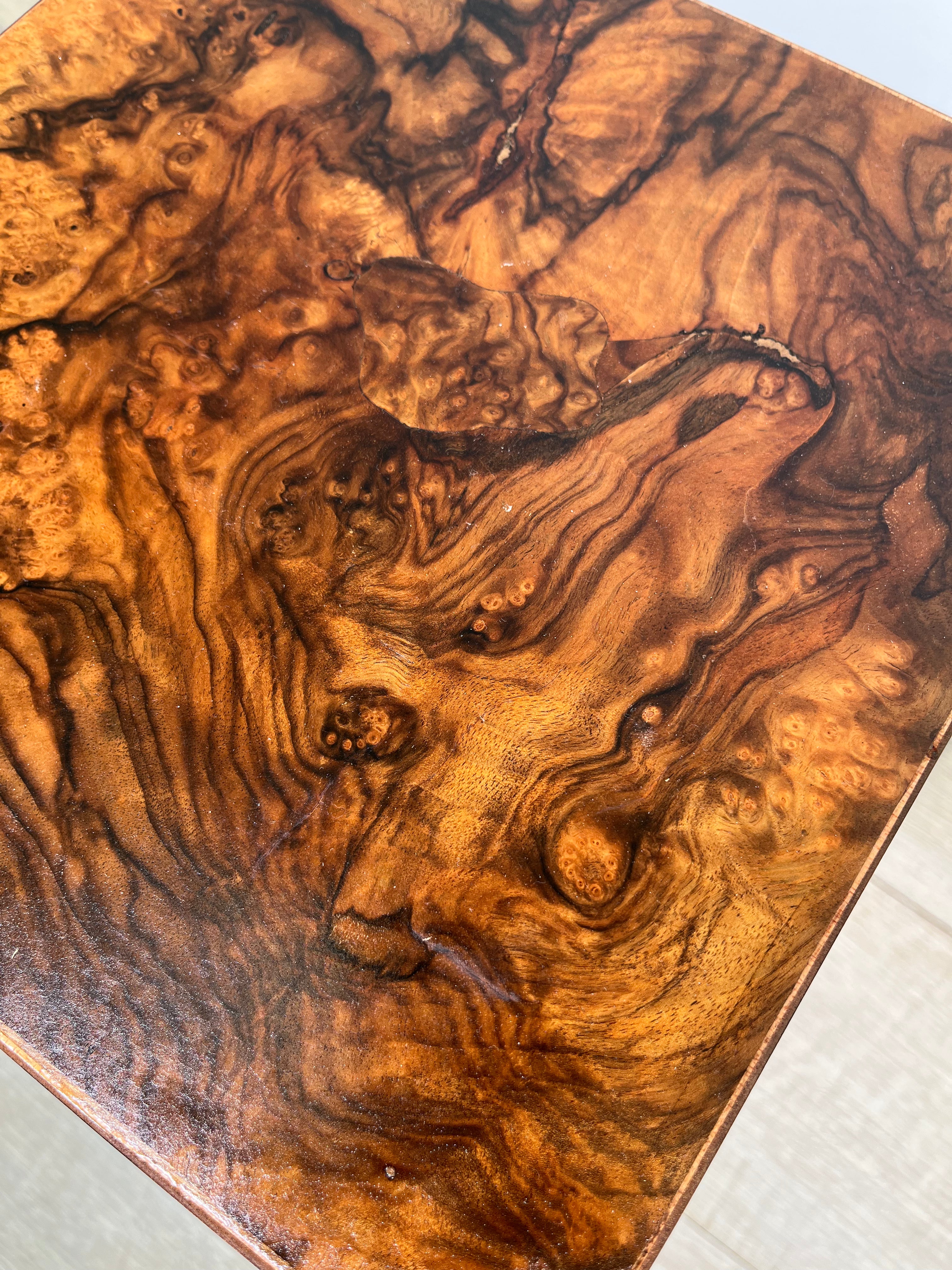 Limited Edition Antique Burl Walnut & Ebonized Side Table