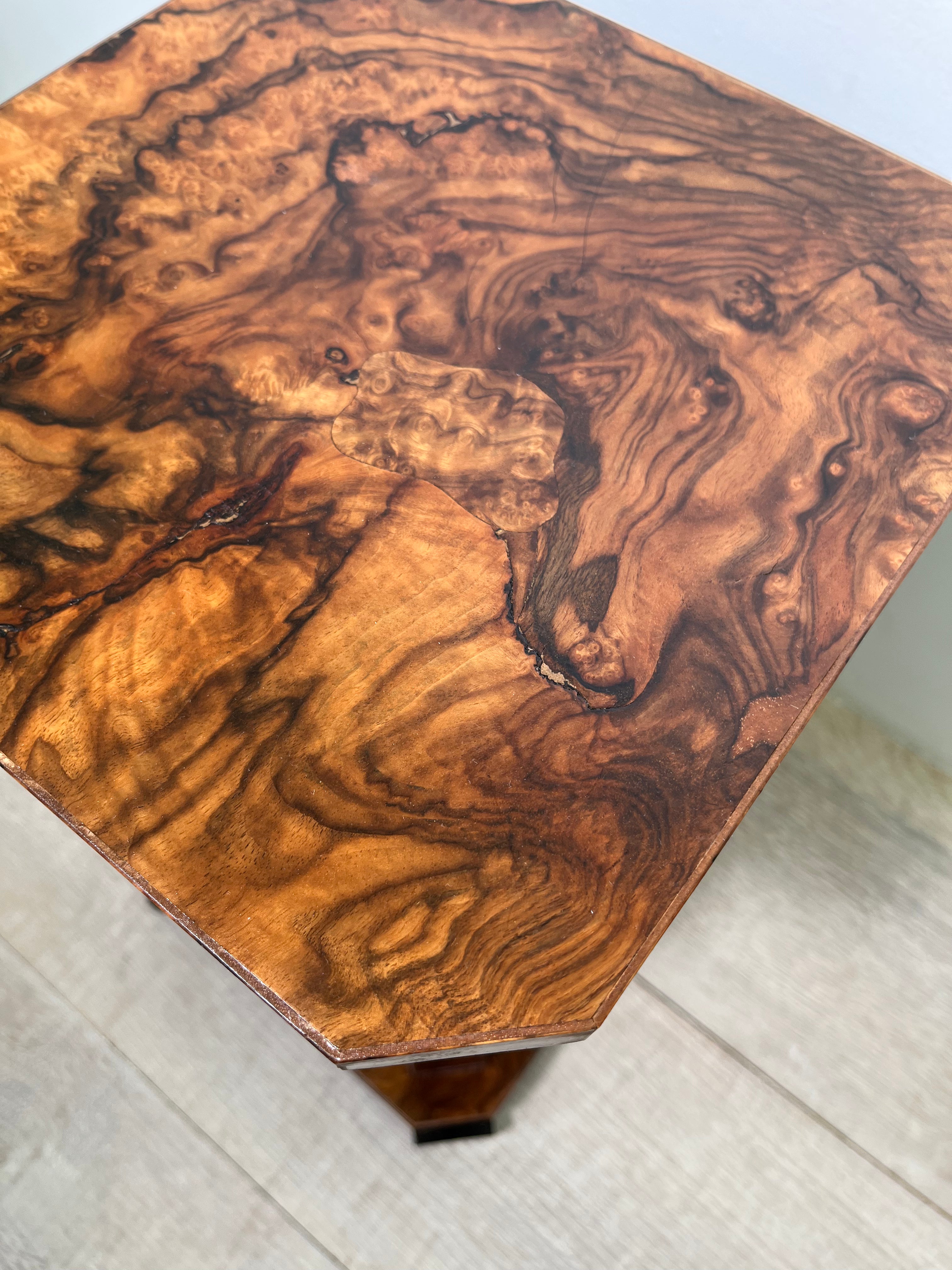 Limited Edition Antique Burl Walnut & Ebonized Side Table