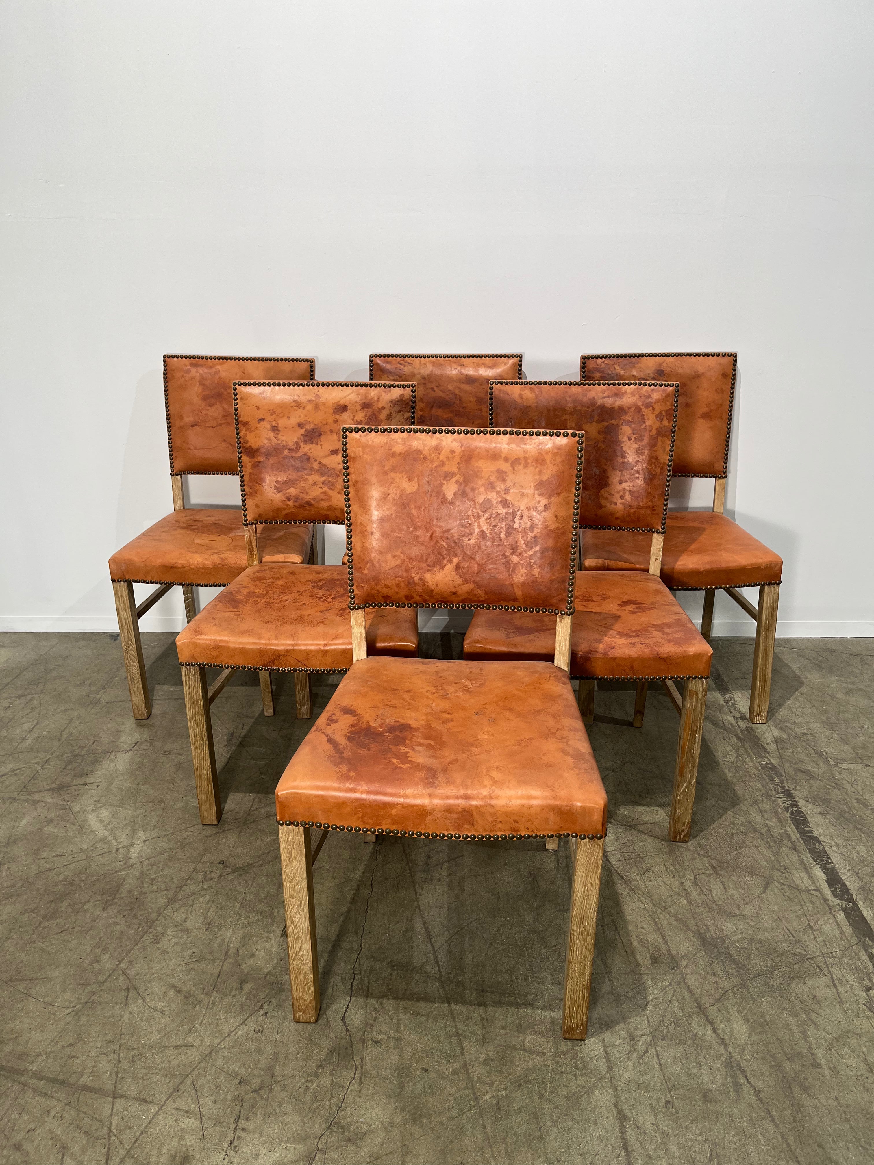 Set of (6) Vintage Danish Leather Dining Chairs