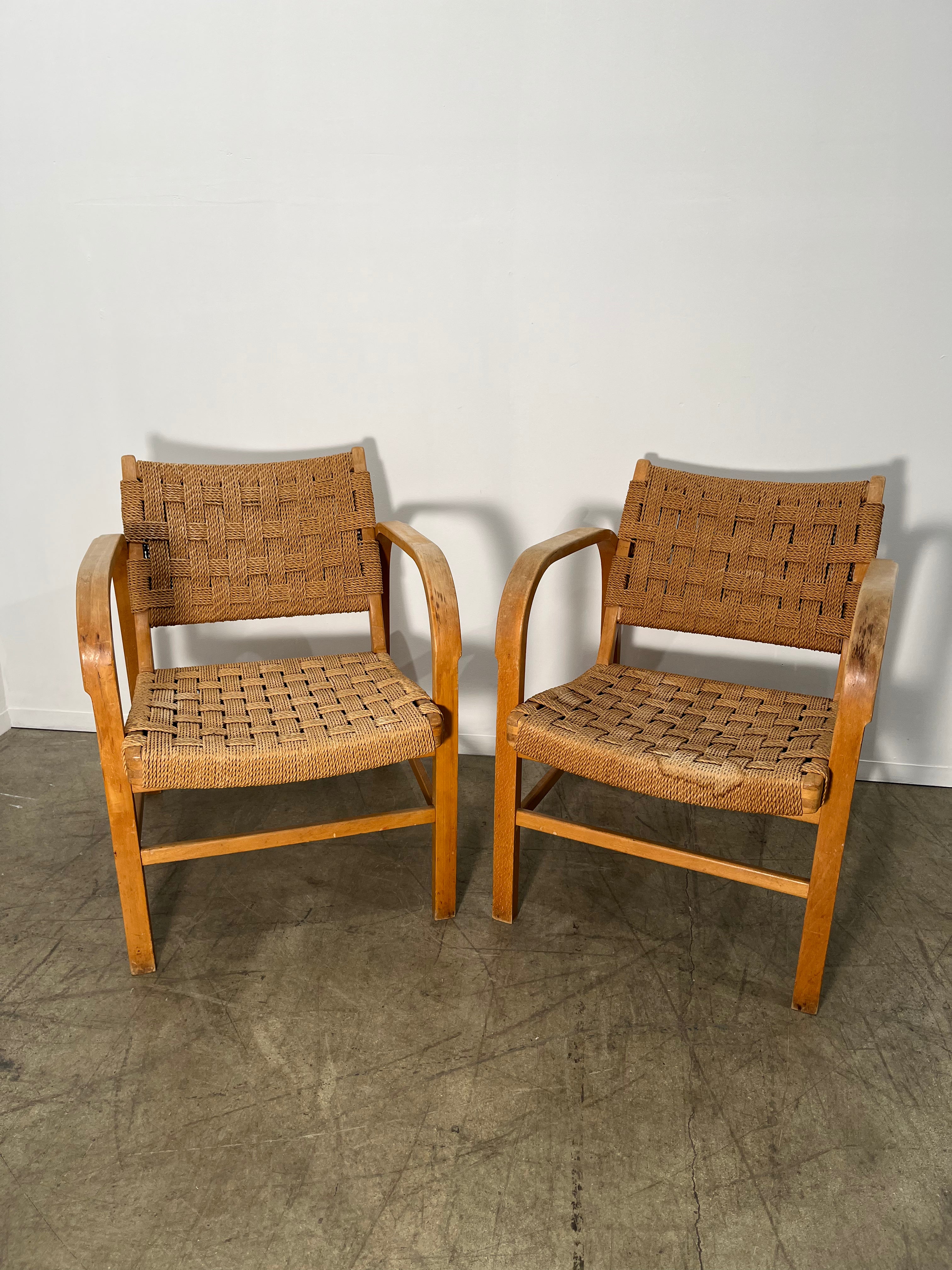 Pair of Vintage Danish Rope Arm Chairs