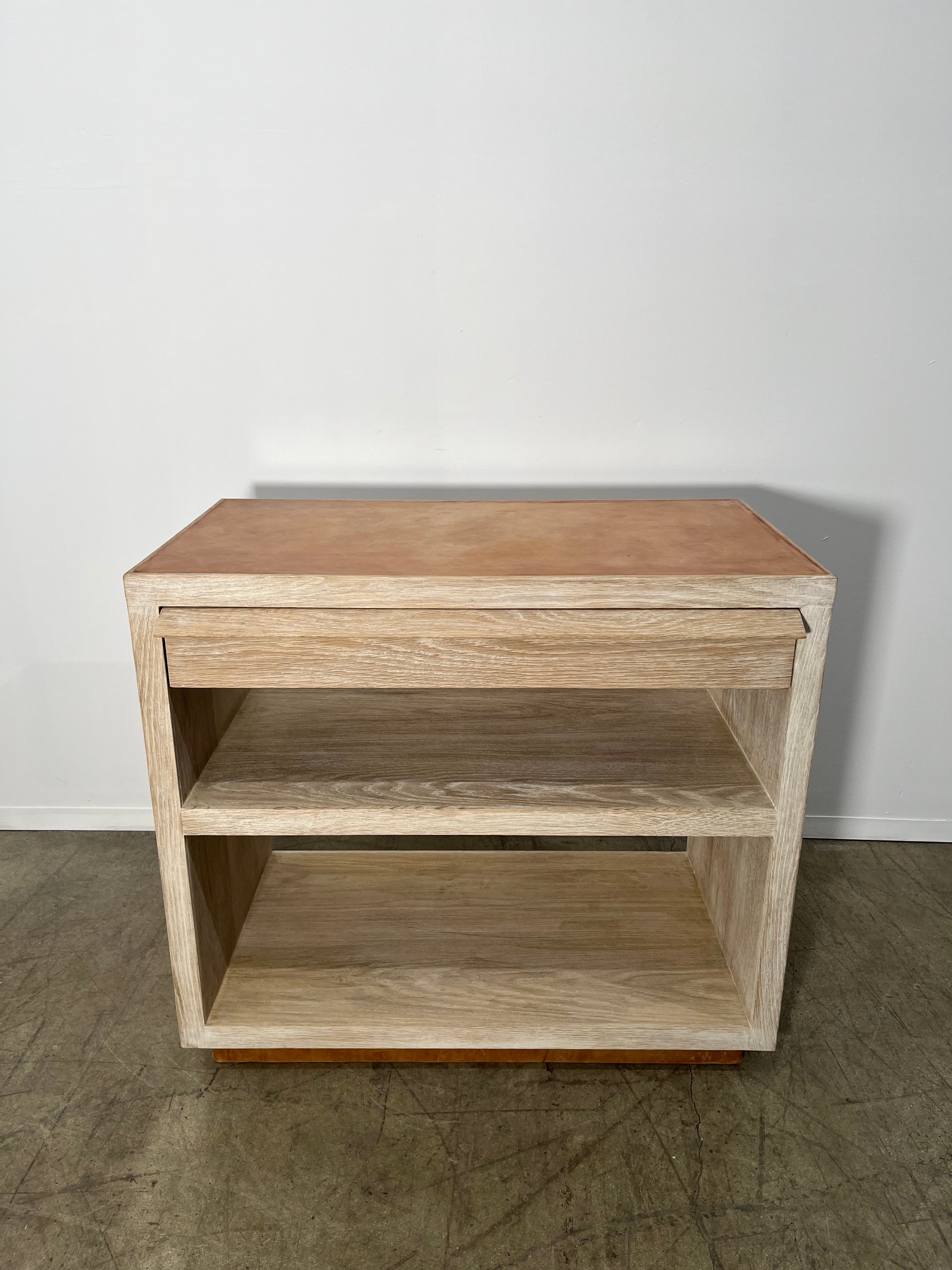 Lucca Studio Paola Night Stand of Oak with Vintage Leather Top