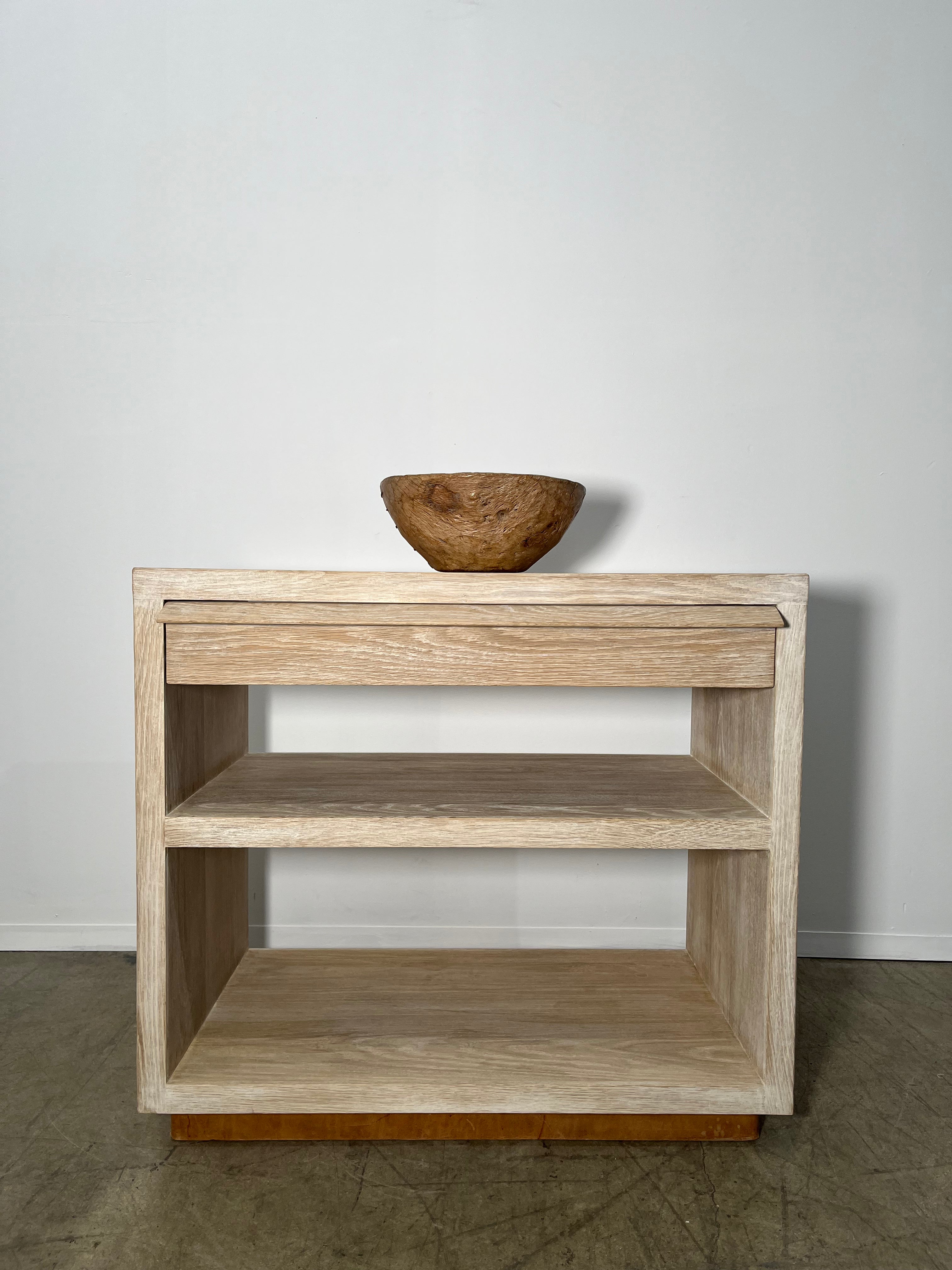 Lucca Studio Paola Night Stand of Oak with Vintage Leather Top